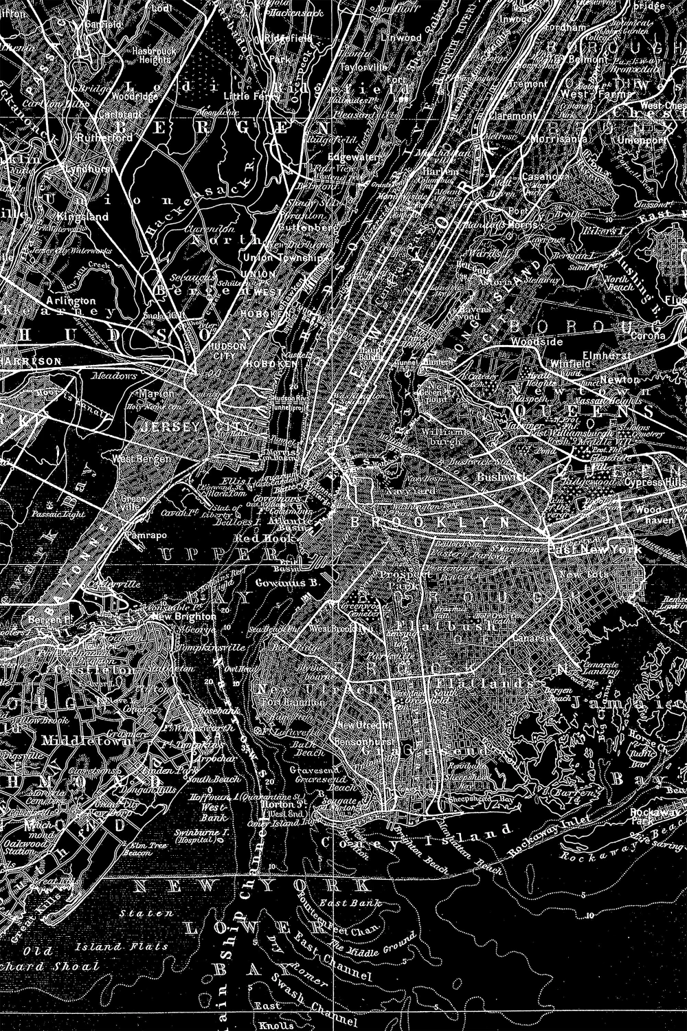 Graphic monochrome map on wall mural