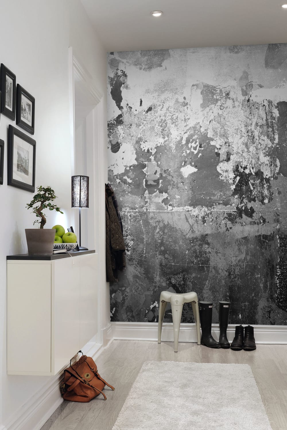 Charcoal worn wall mural