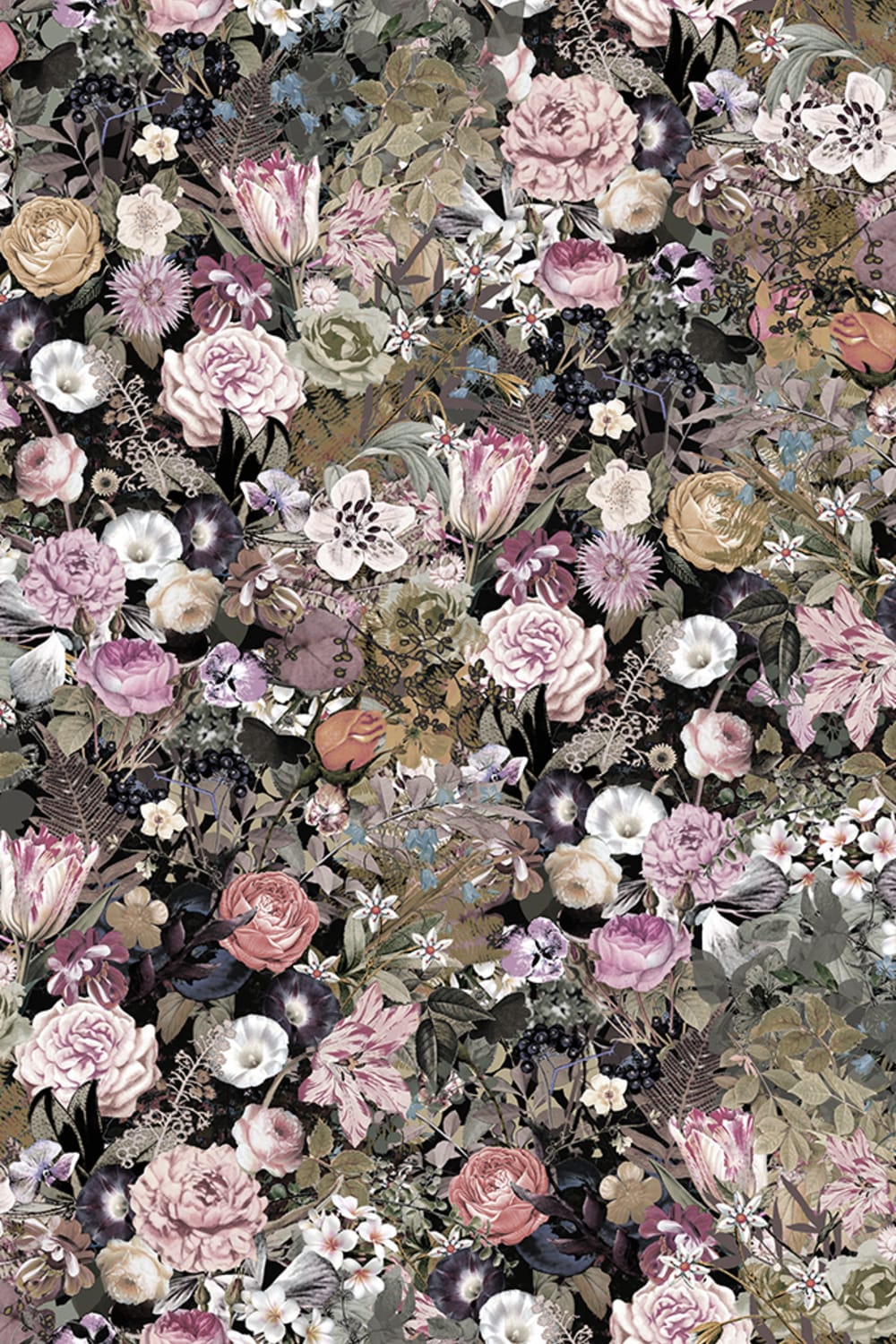 Wallpaper with flowers and black background