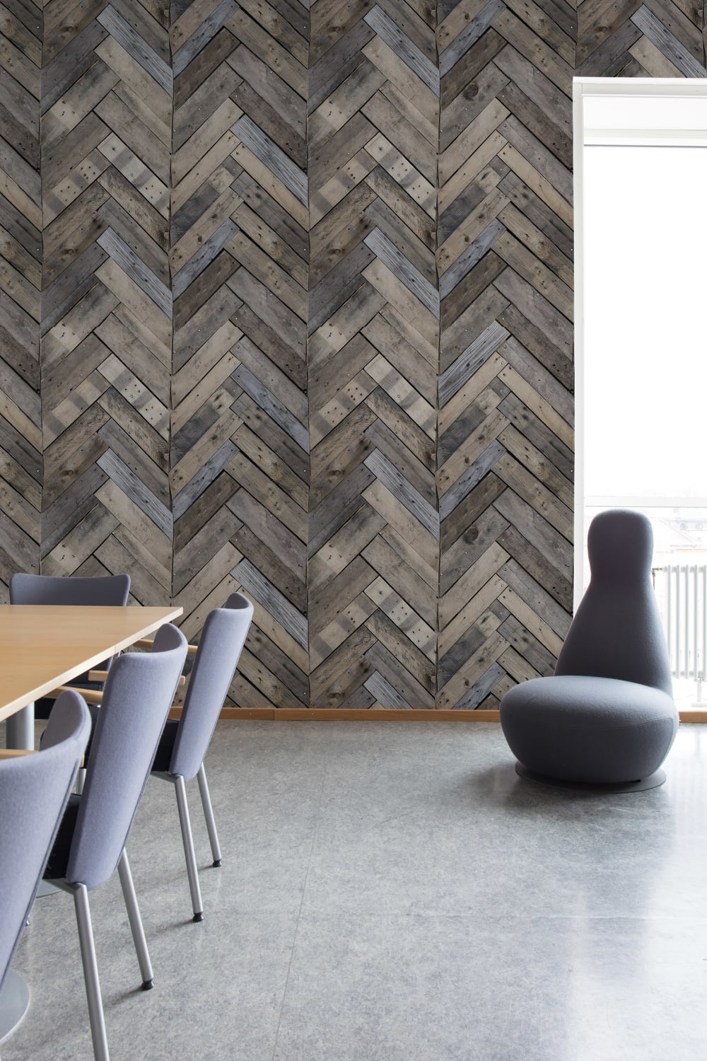 Weathered wood in a herringbone pattern