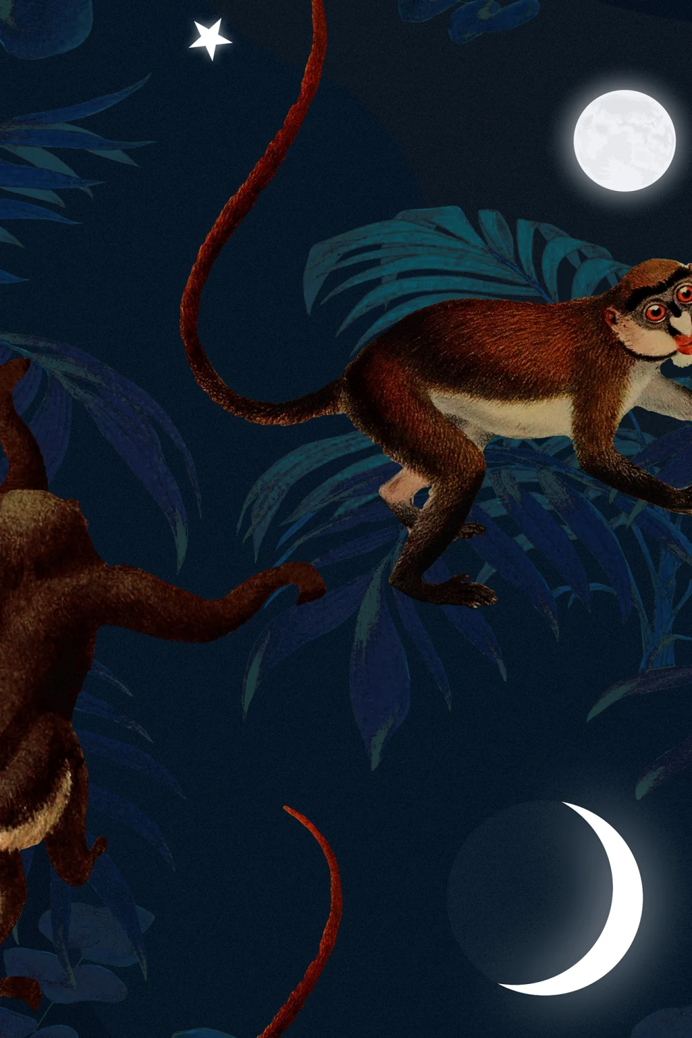 Décor mural avec des singes dans un paysage lunaire