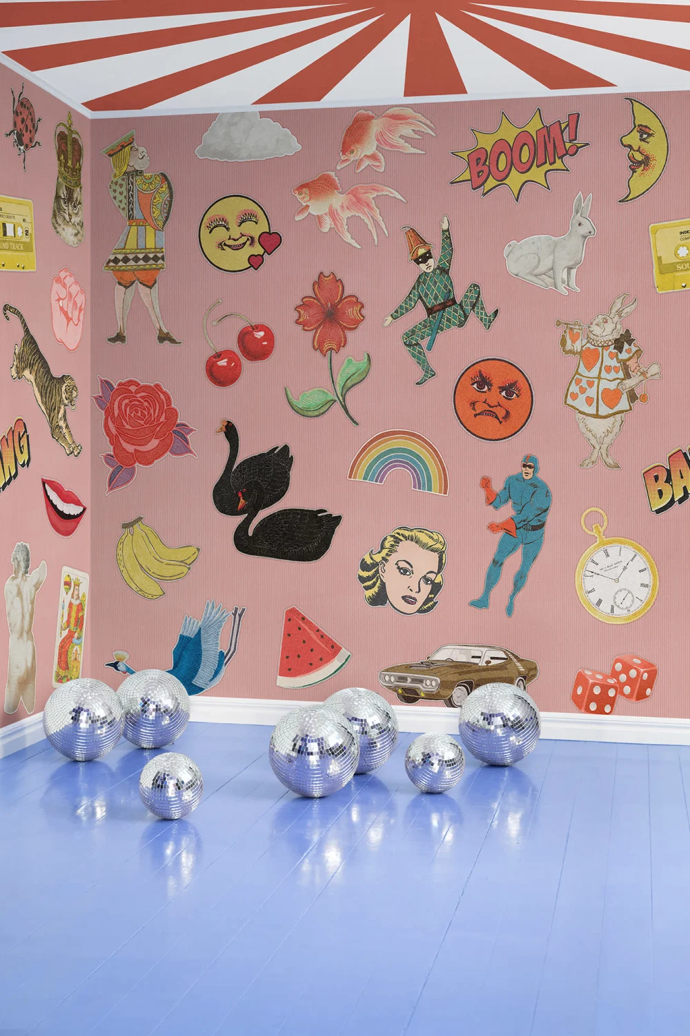 Playful patchwork wallpaper pattern