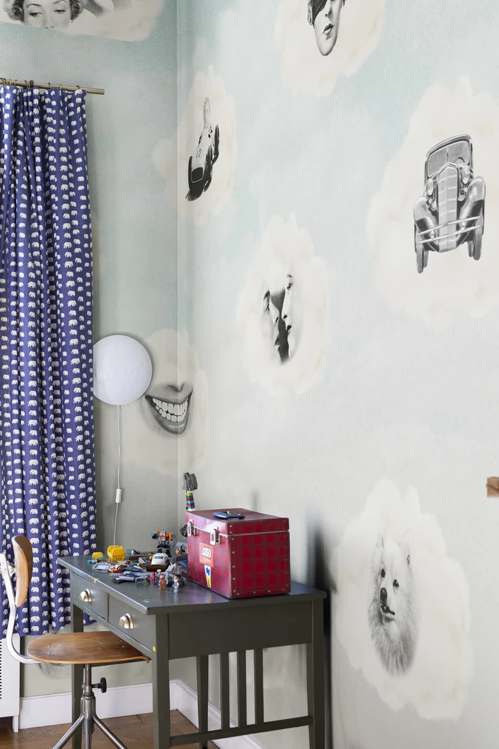 Soft blue retro wall mural