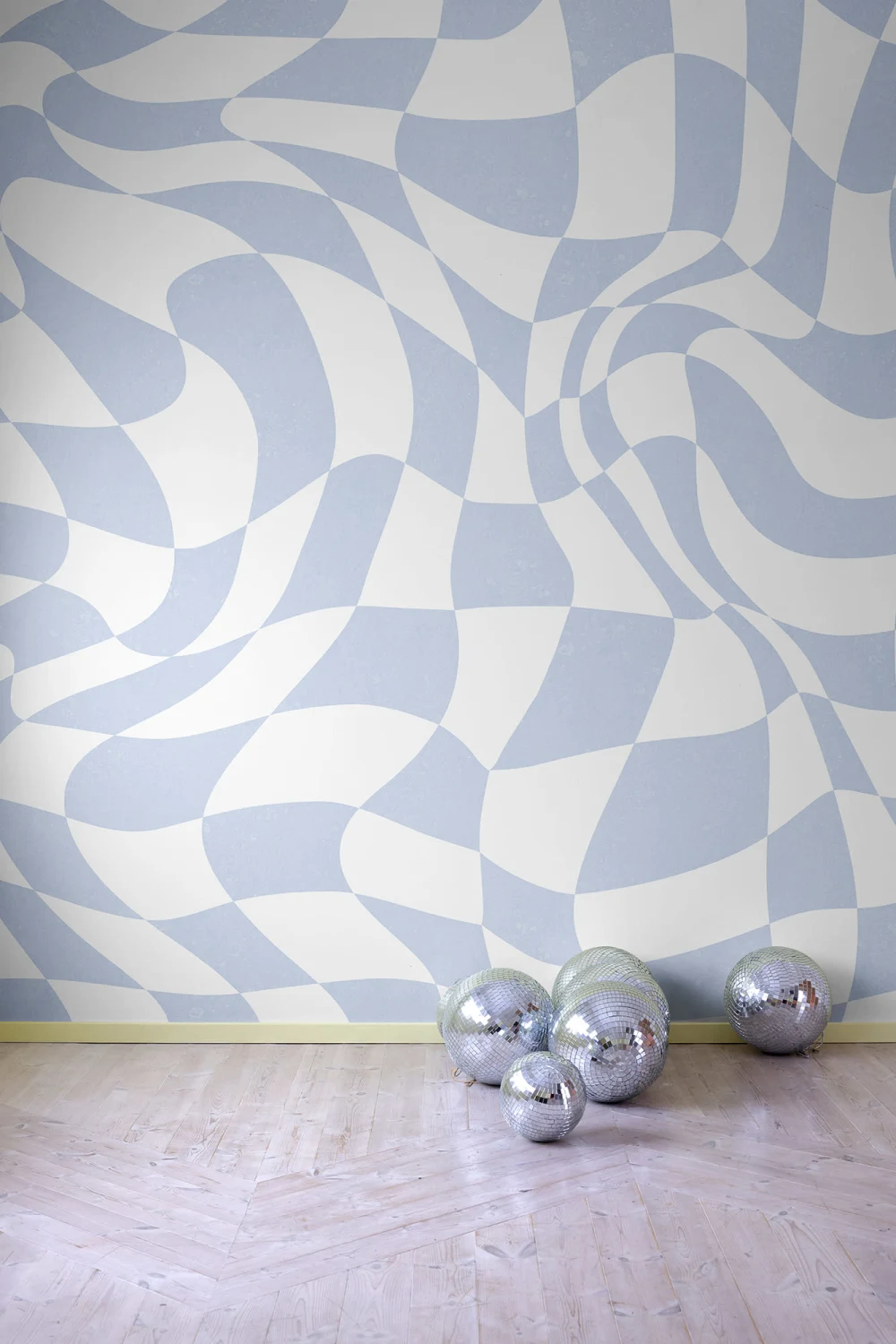 Blue checkered maximalist wallpaper