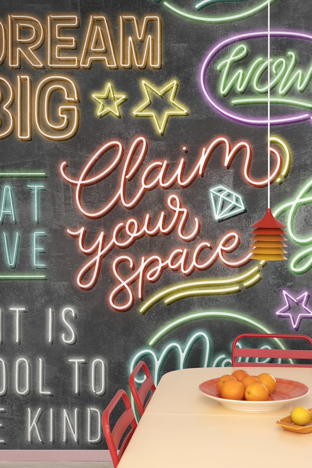 Bold neon typography wall mural
