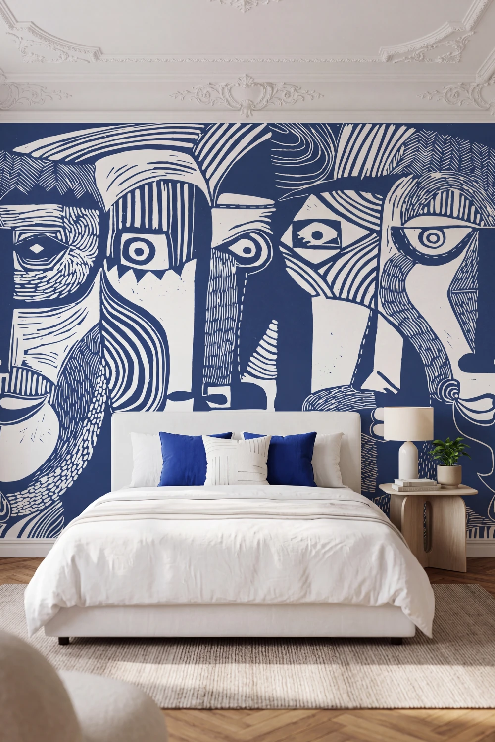 Visages Abstraits Expressifs en Bleu