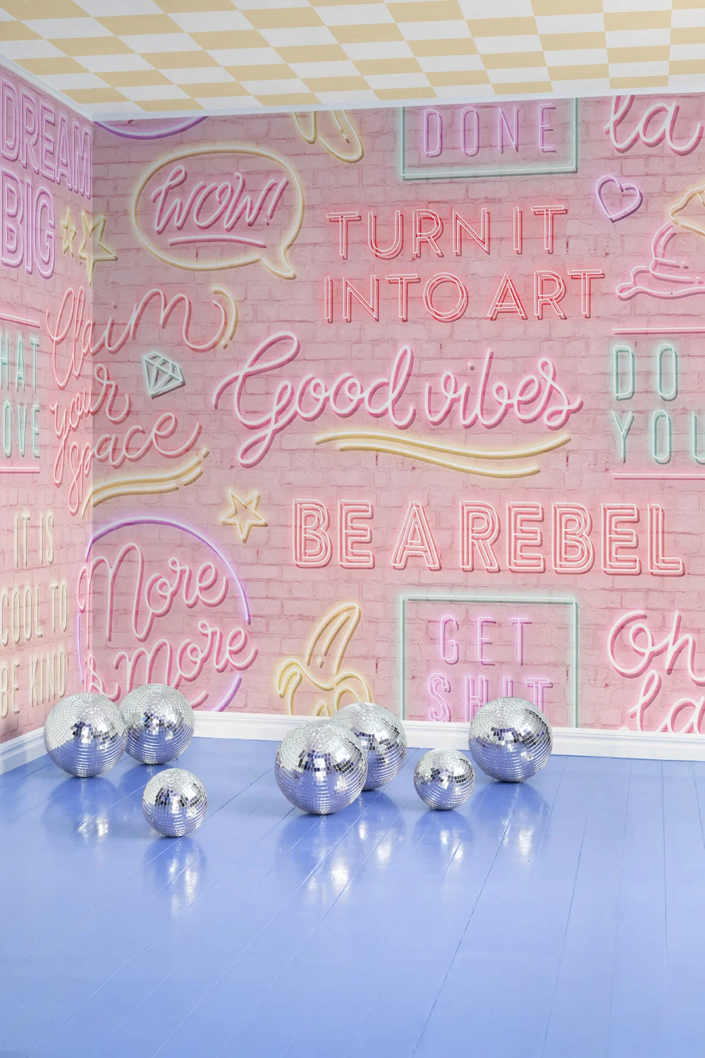 Bold neon typography wall mural