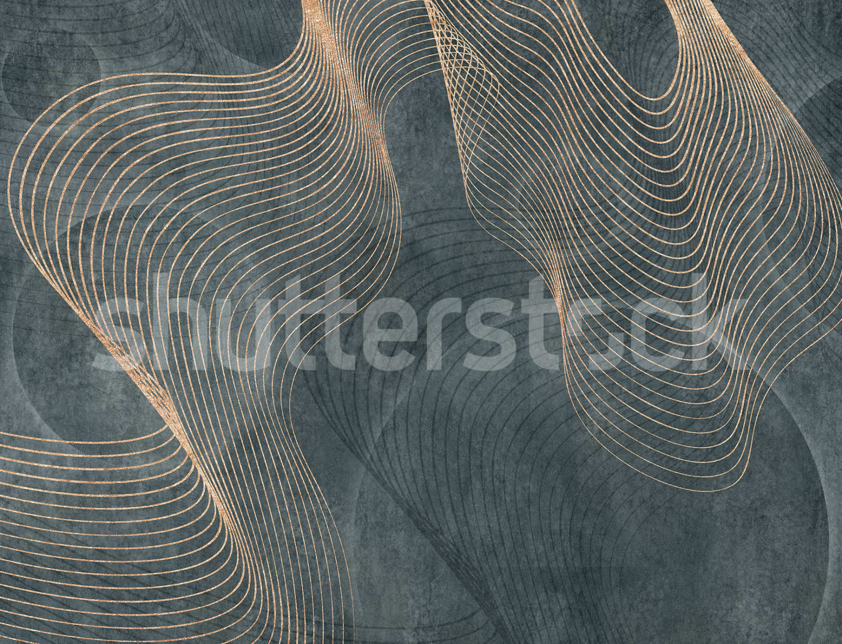 Gold Wavy Lines on Concrete Background