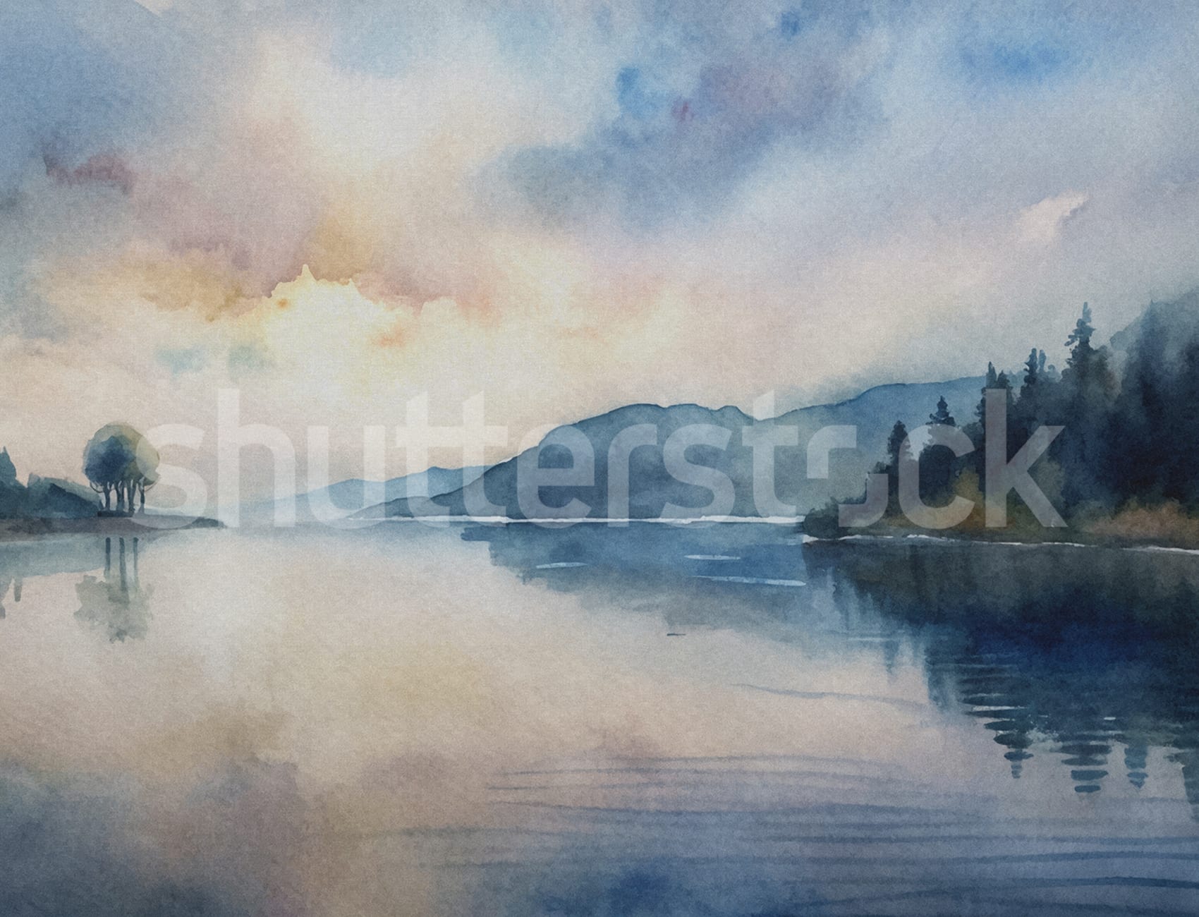 Peaceful Lake, Day - Wall Mural - Rebel Walls