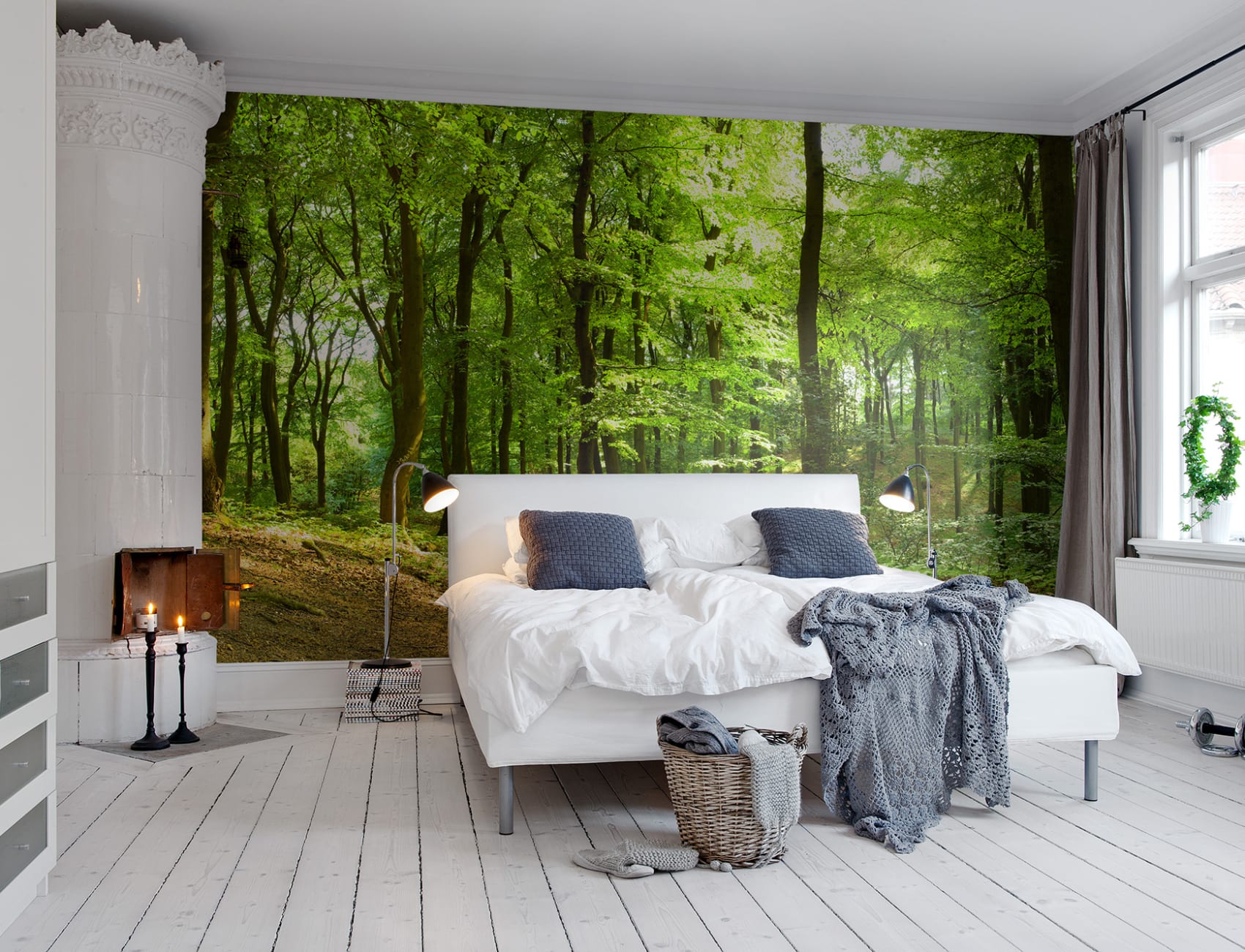 Wall mural with forest motif