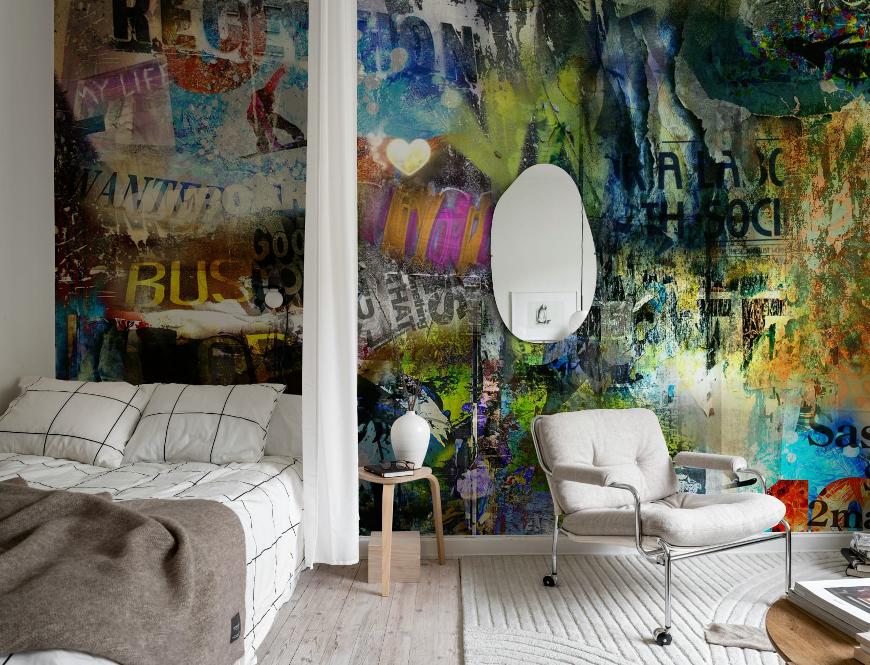 Realistic graffiti wall mural