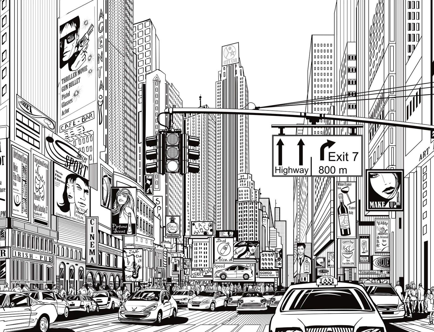 Grafisch New York geïllustreerd cartoon behang