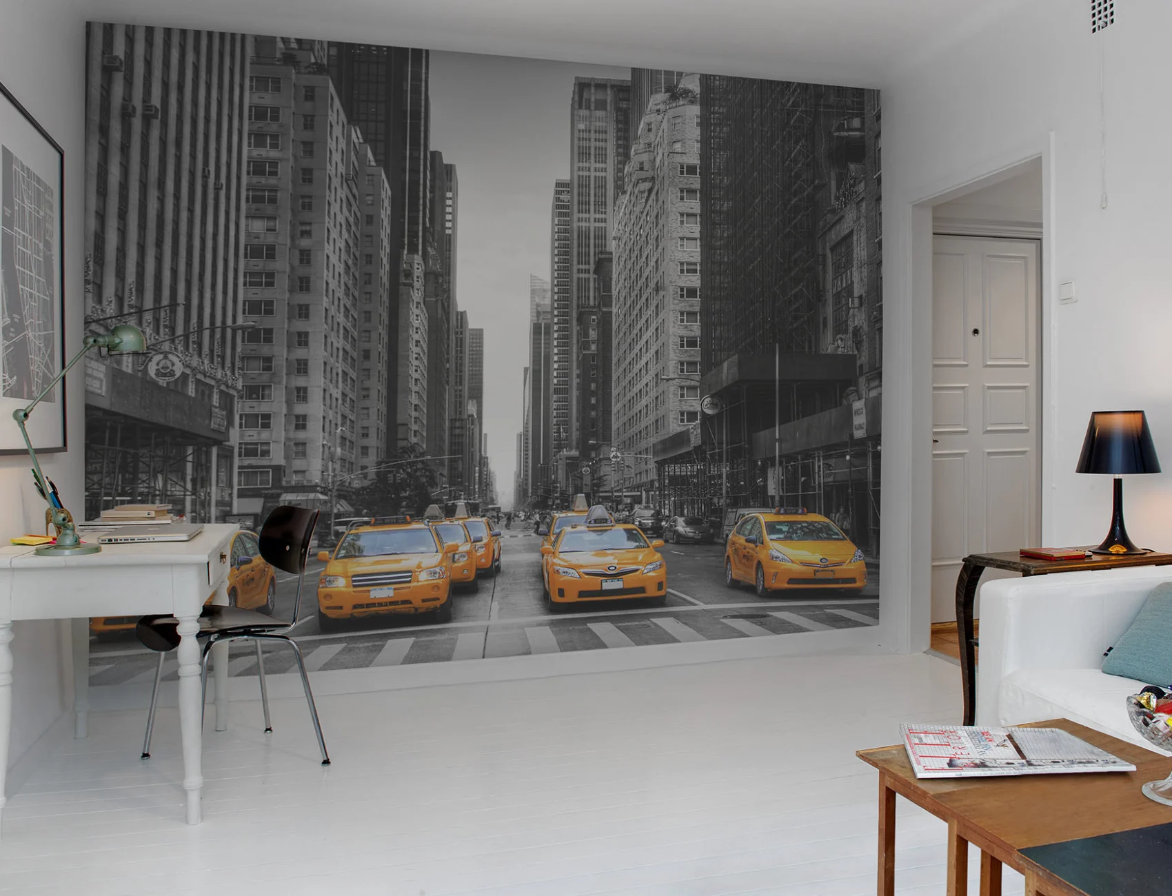 New York buildings and taxis wall mural