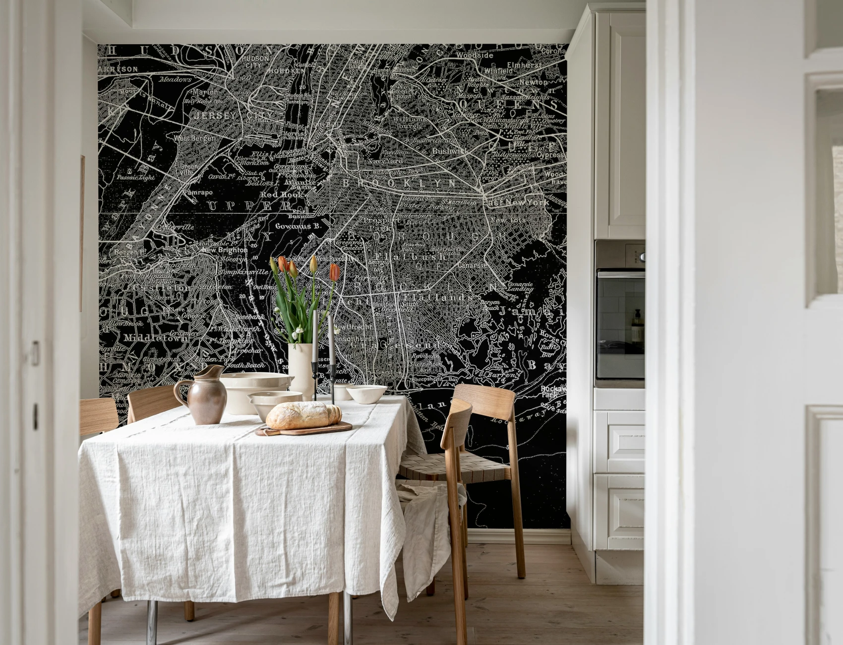 Graphic monochrome map on wall mural