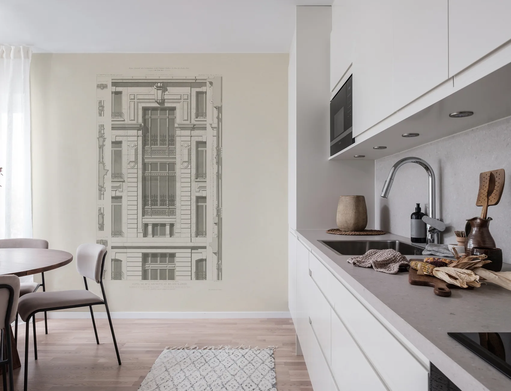 Vintage facade drawing wall mural