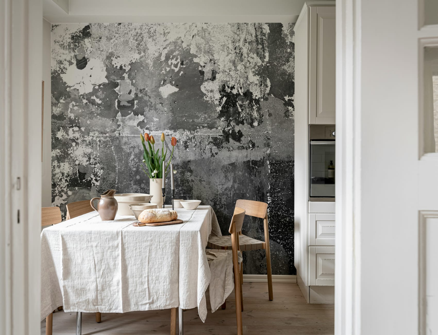 Charcoal worn wall mural