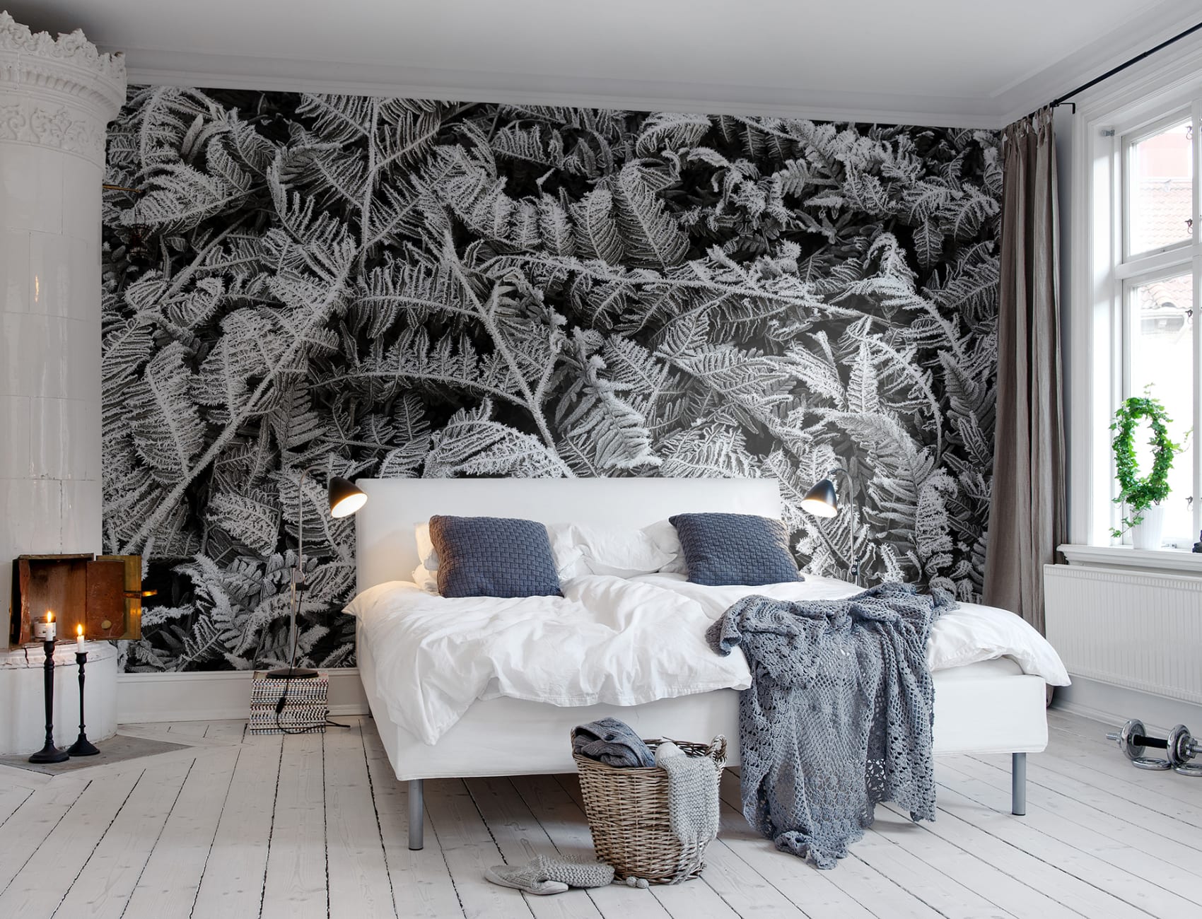 Grayscale perete mural cu frunze