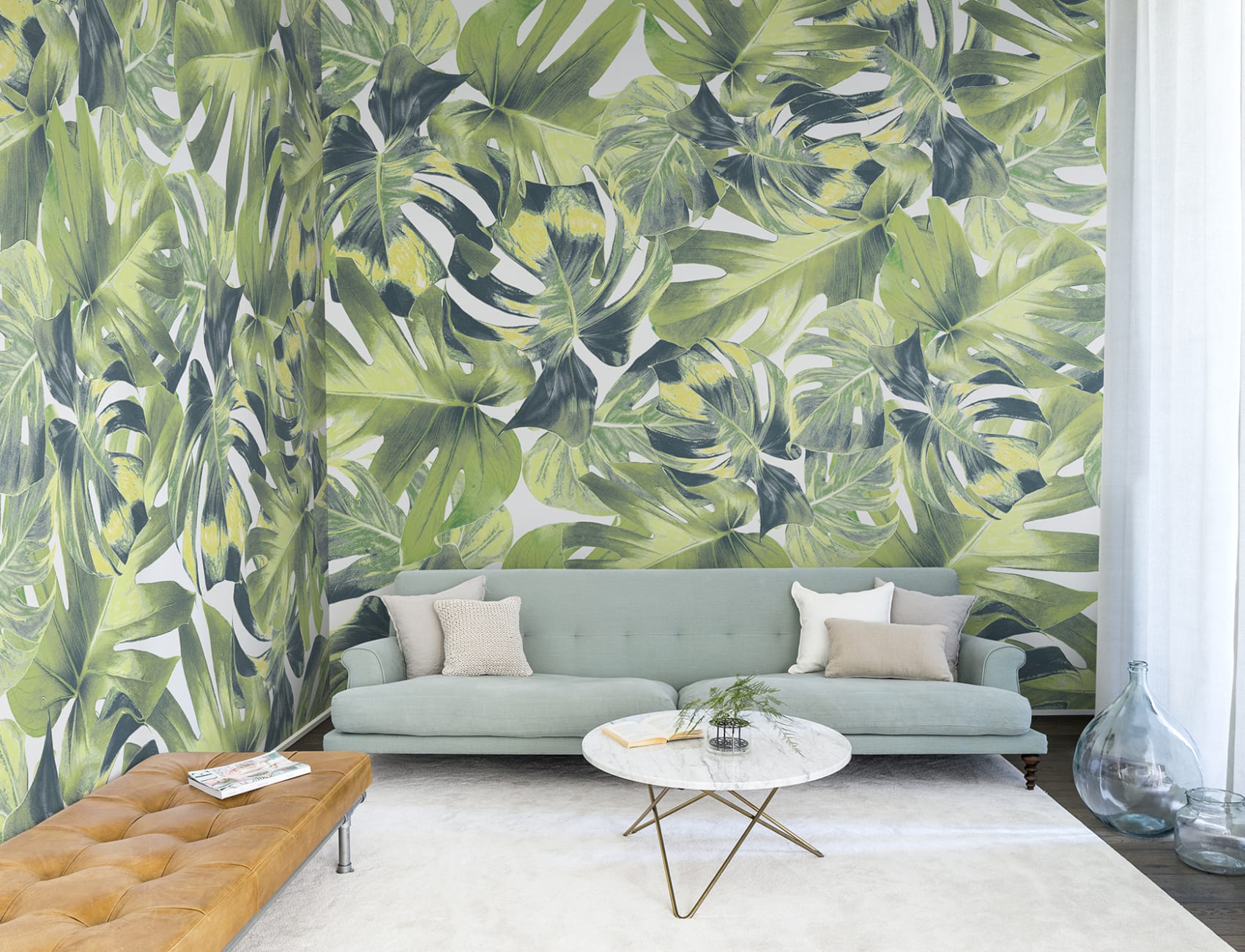 Jungle mural wallpaper with monstera leaves