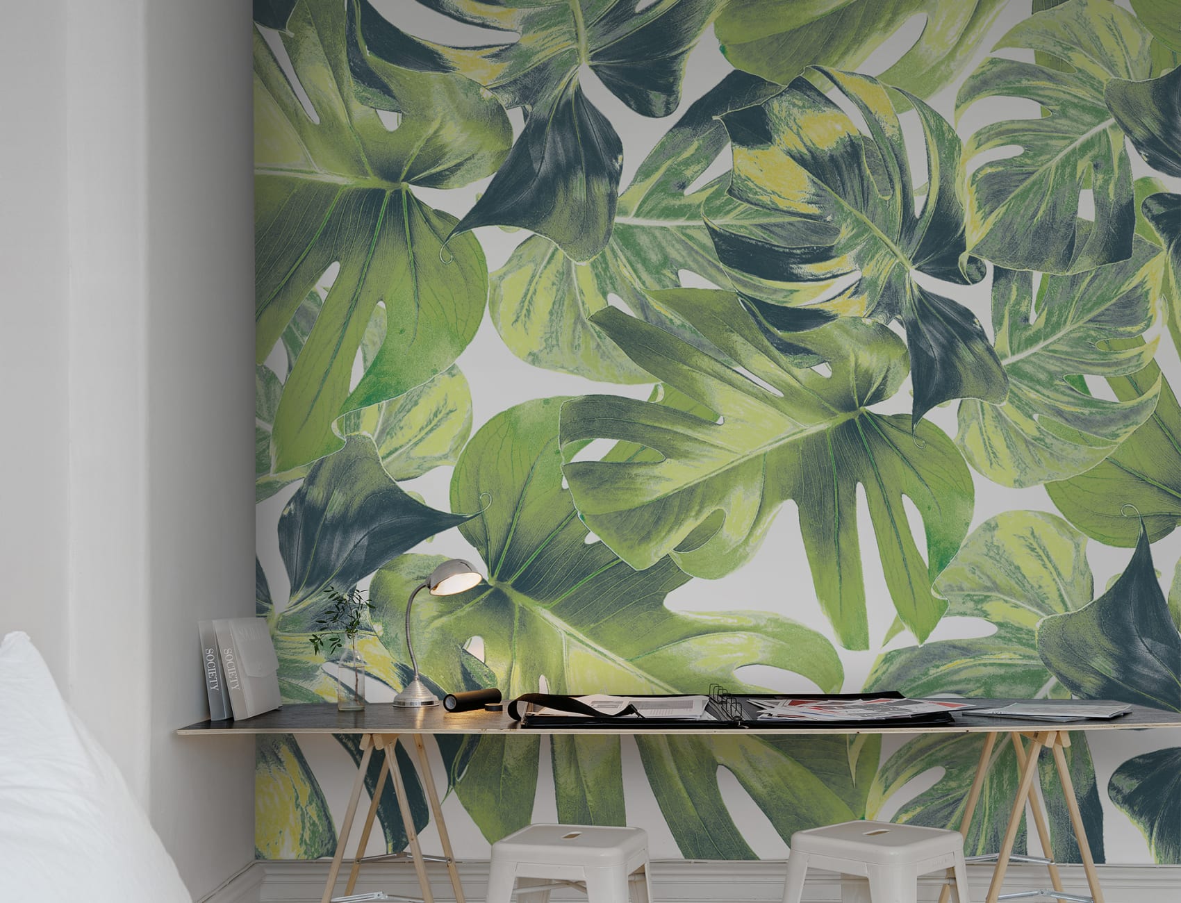 Jungle mural wallpaper with monstera leaves