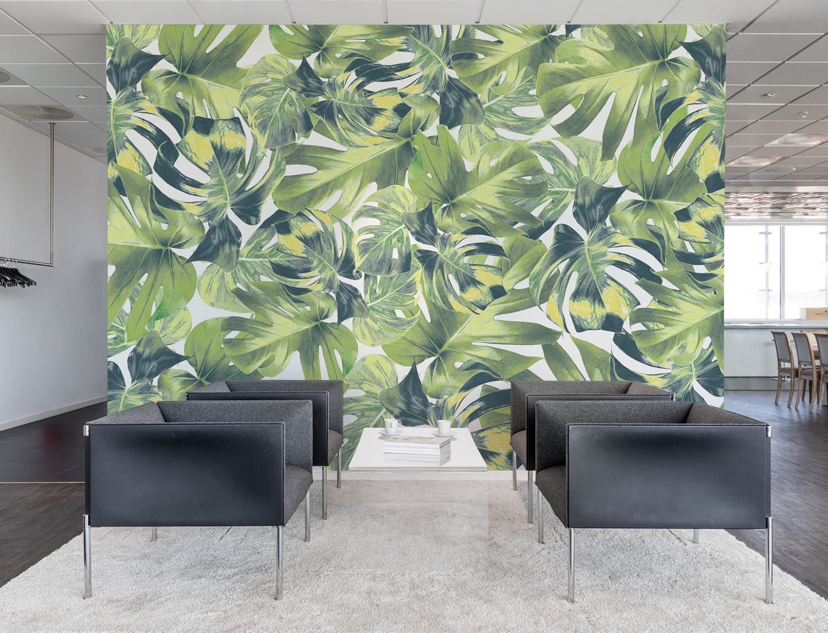 Jungle mural wallpaper with monstera leaves