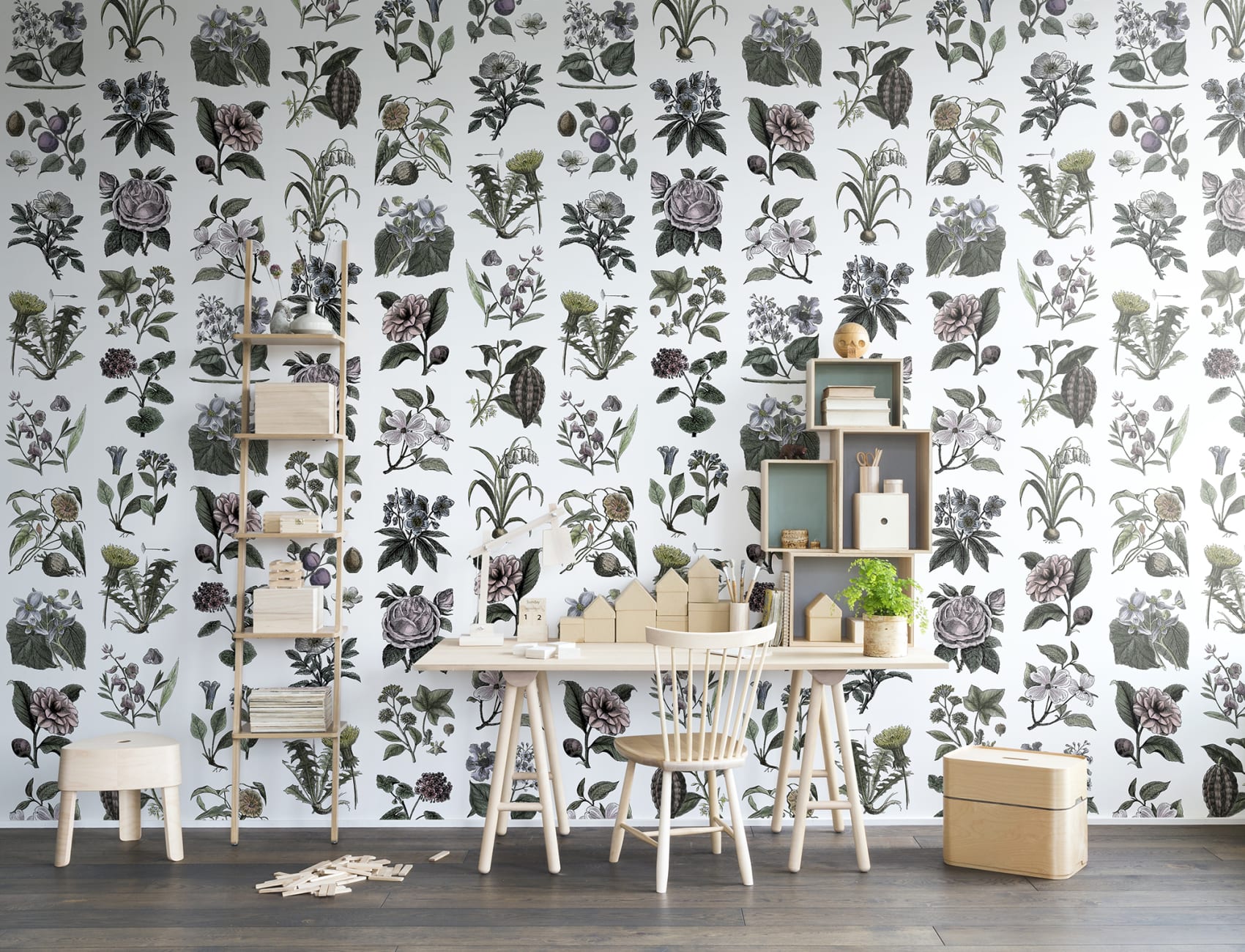 Classic flower wallpaper for the kitchen or hallway
