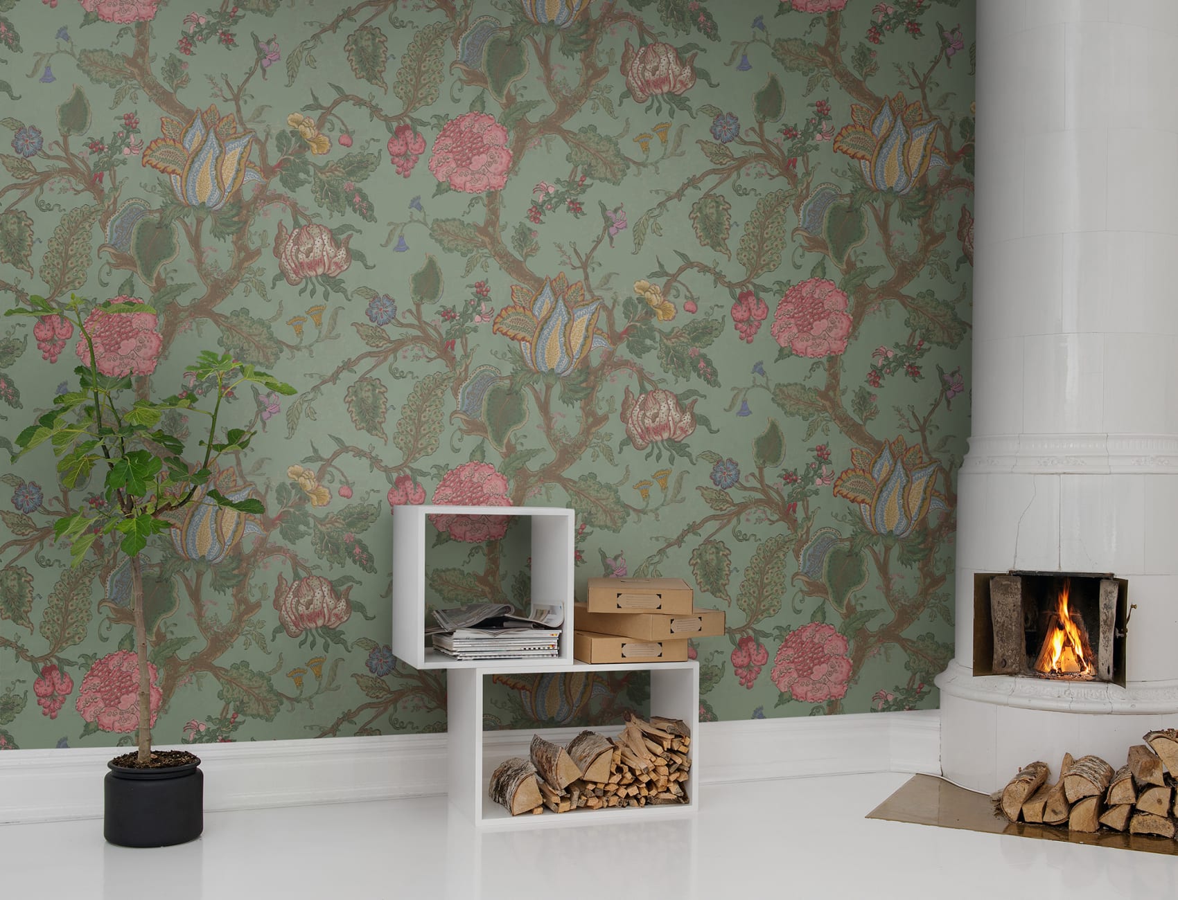 Wall mural that looks like old original vintage wallpaper