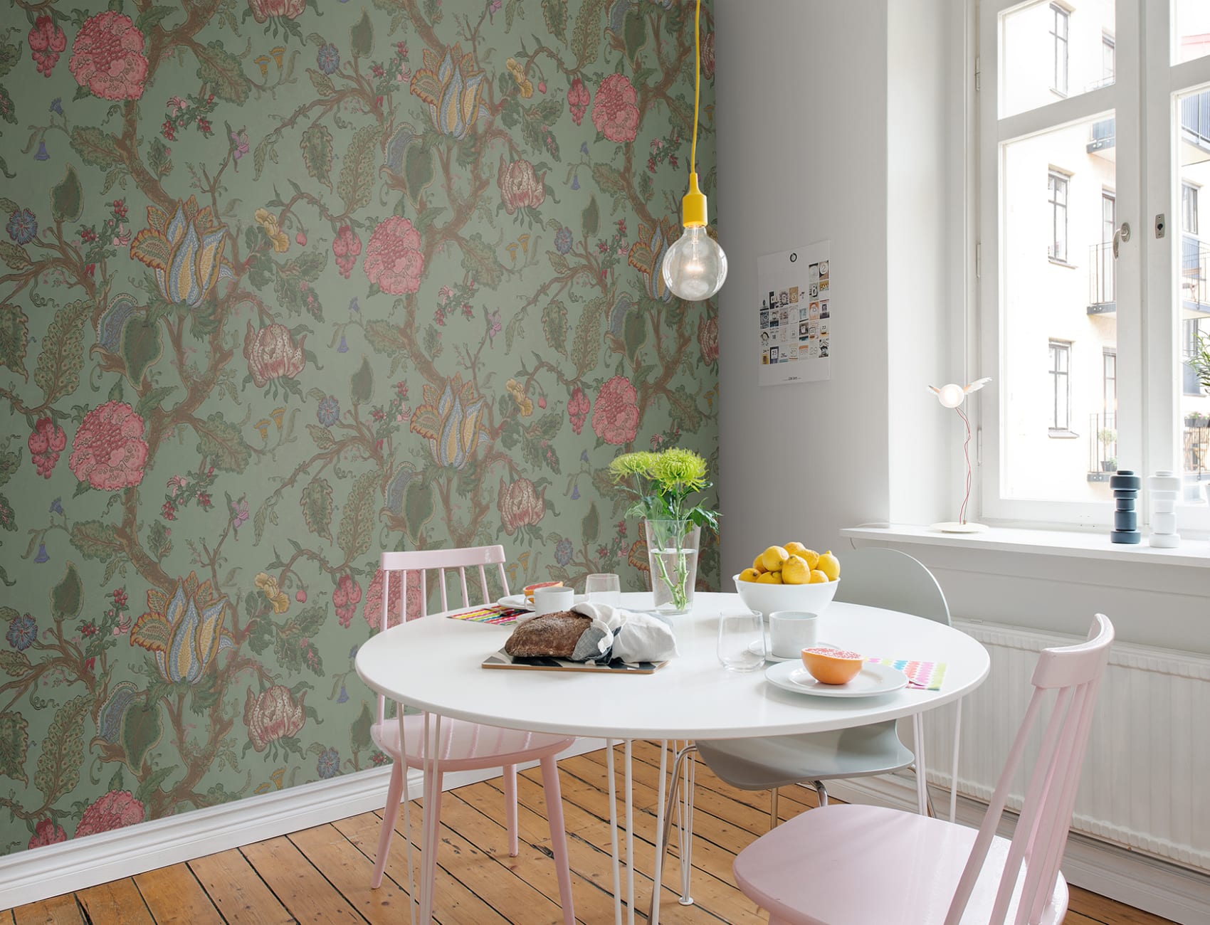 Wall mural that looks like old original vintage wallpaper