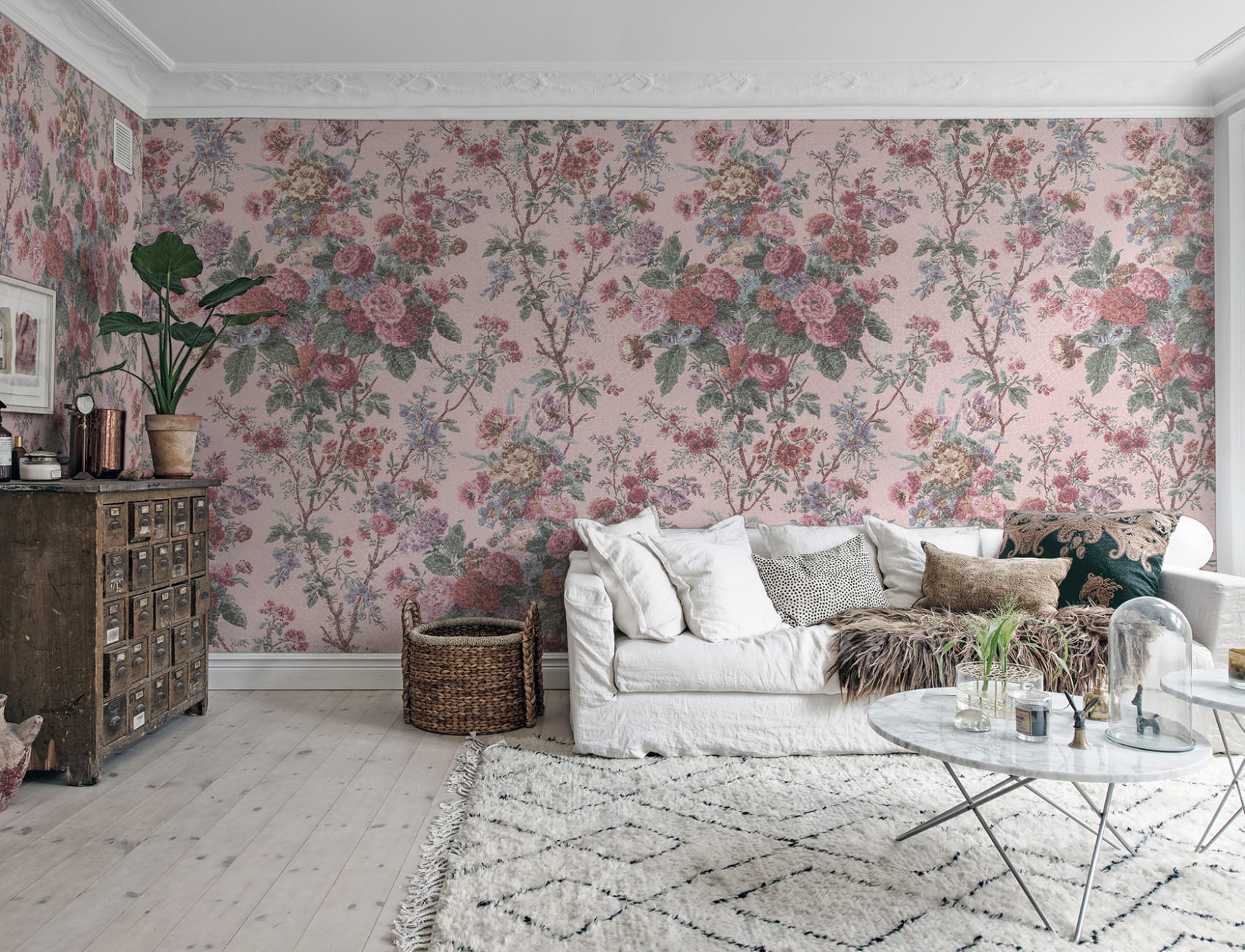 A floral romance wall mural design