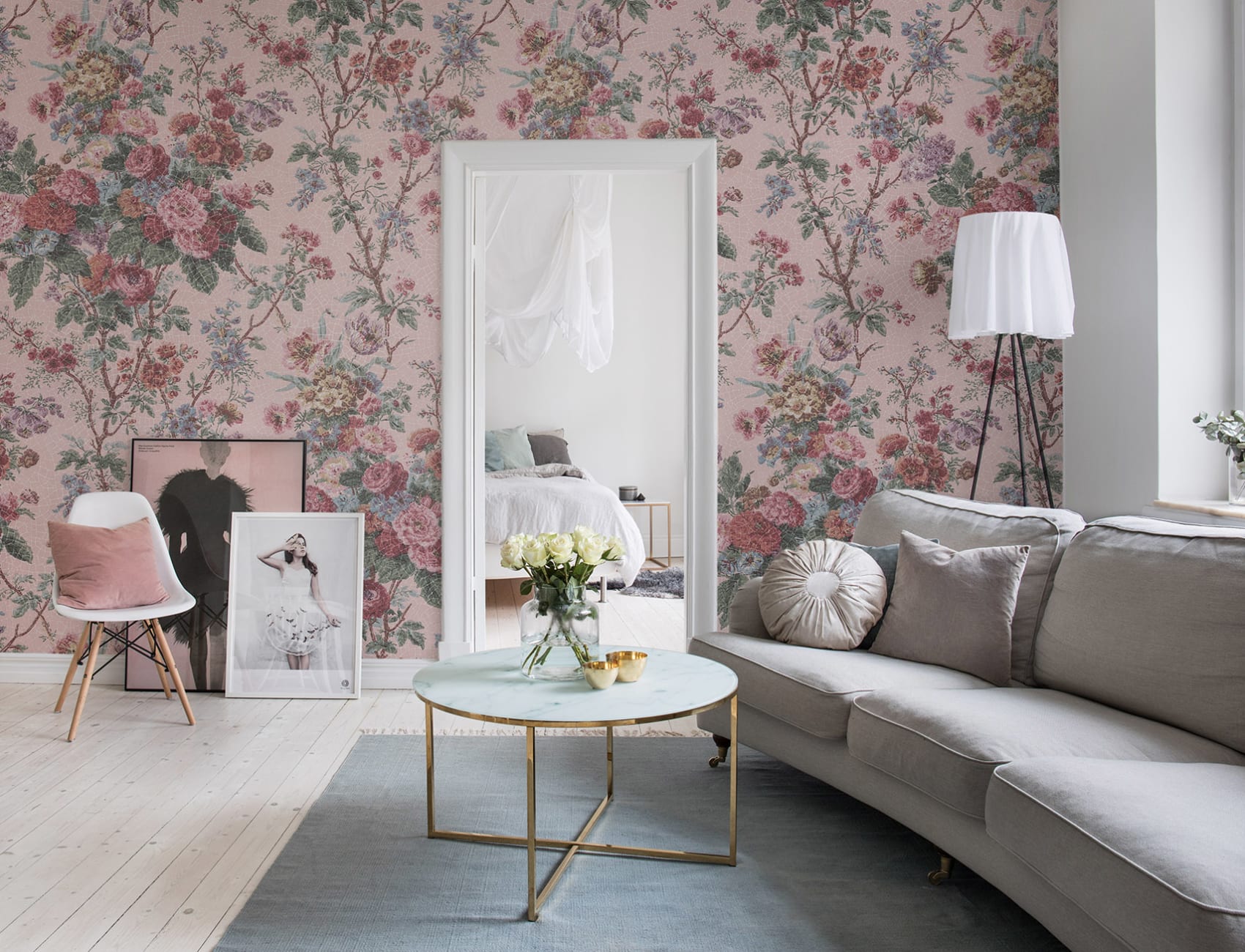 A floral romance wall mural design