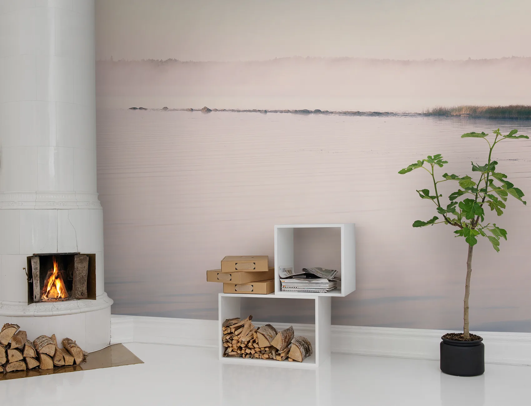 Relax and refresh within this misty mural scene