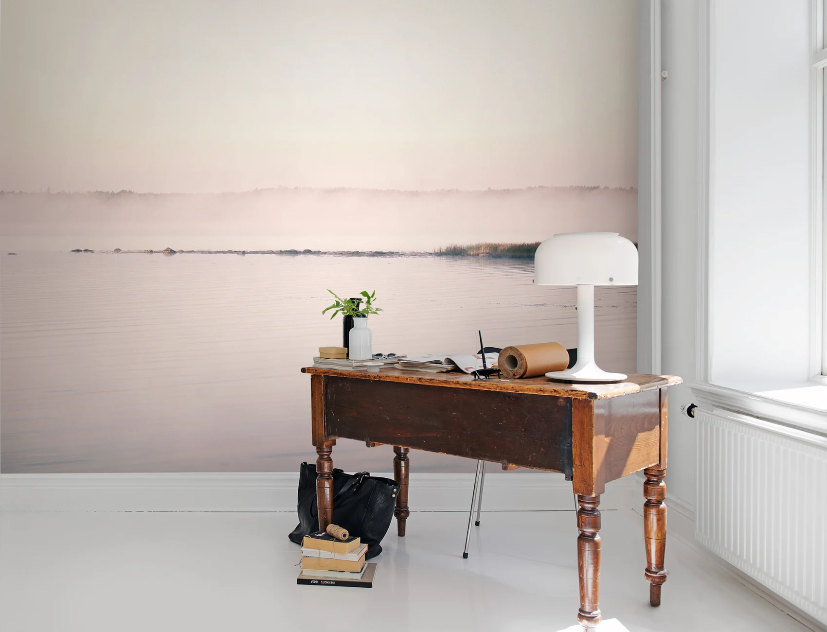 Relax and refresh within this misty mural scene