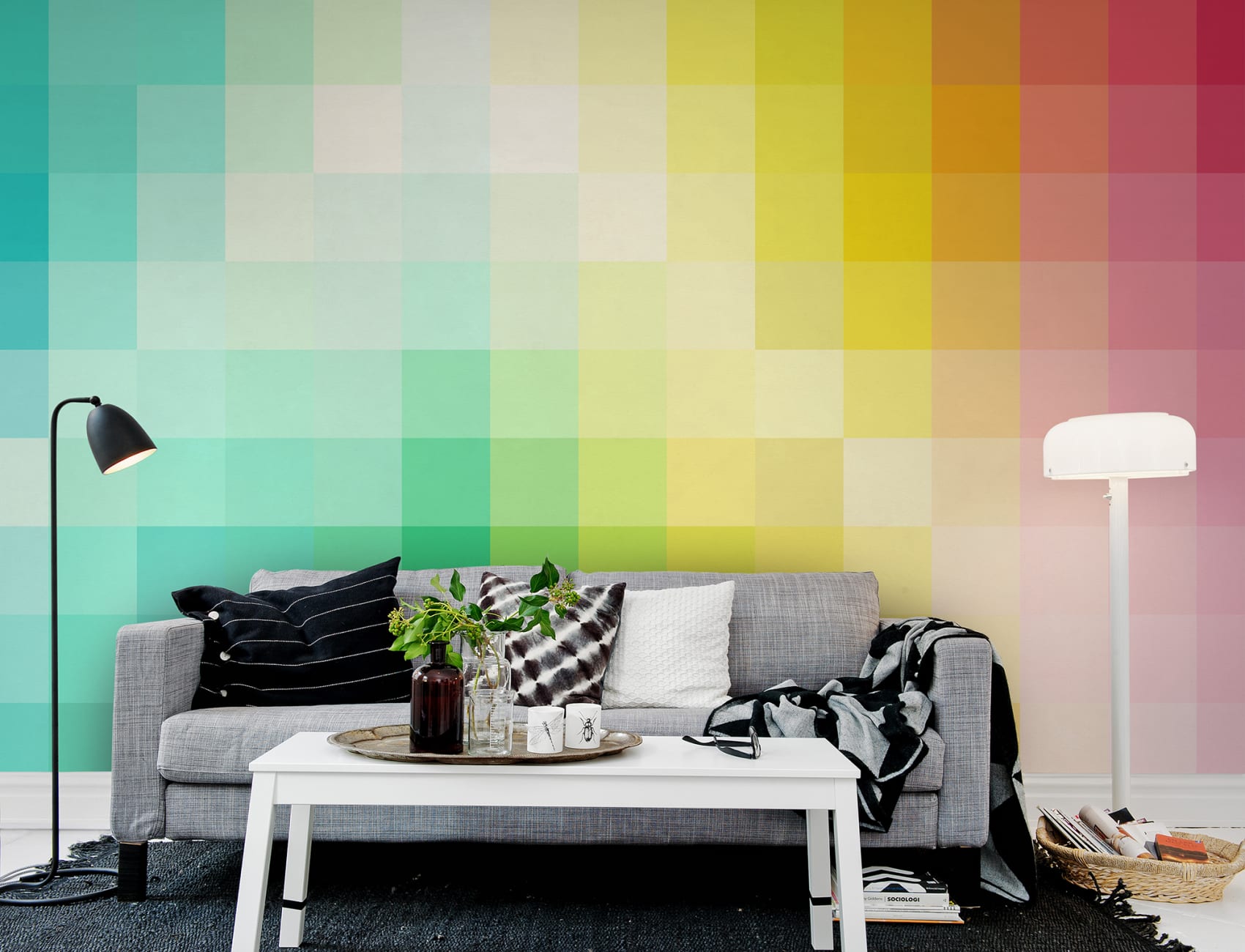 Eine Regenbogen-Tapete im quadratischen Look