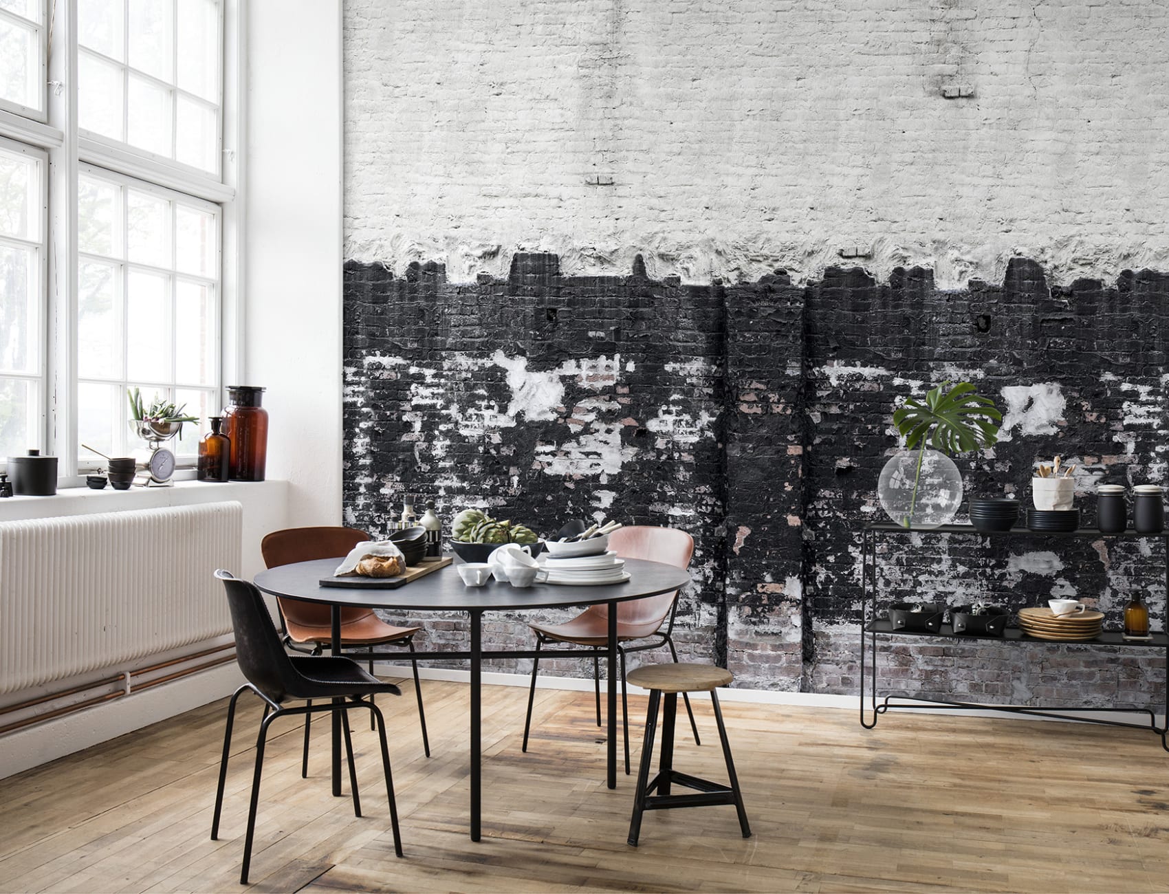 Black and white for a brick wall mural with great contrast