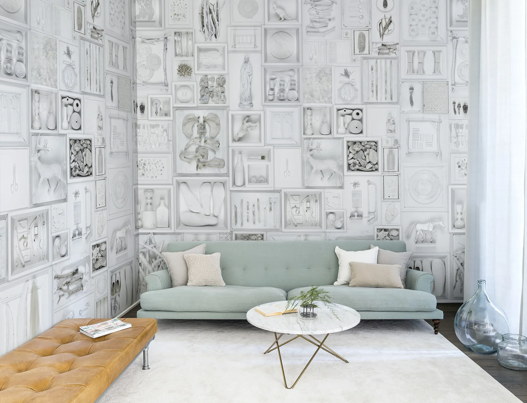 Find all the odd details in this clean-looking wall mural design