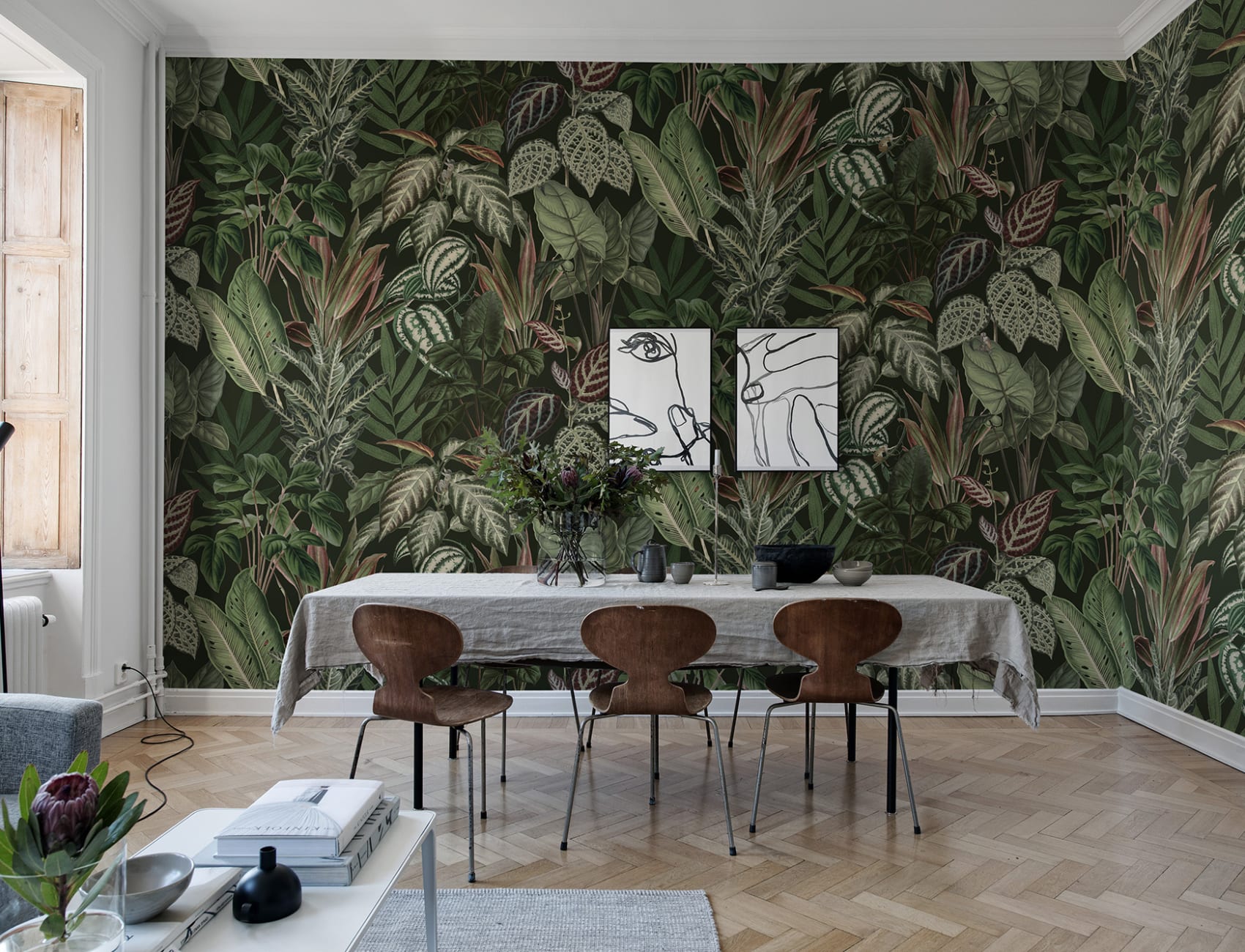 Monkeys play in this nighttime jungle wallpaper
