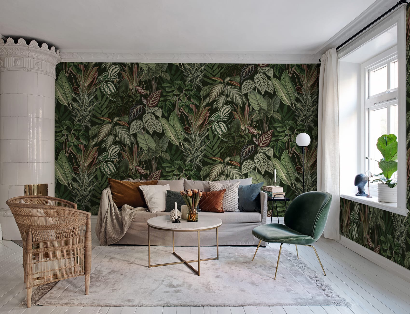 Monkeys play in this nighttime jungle wallpaper