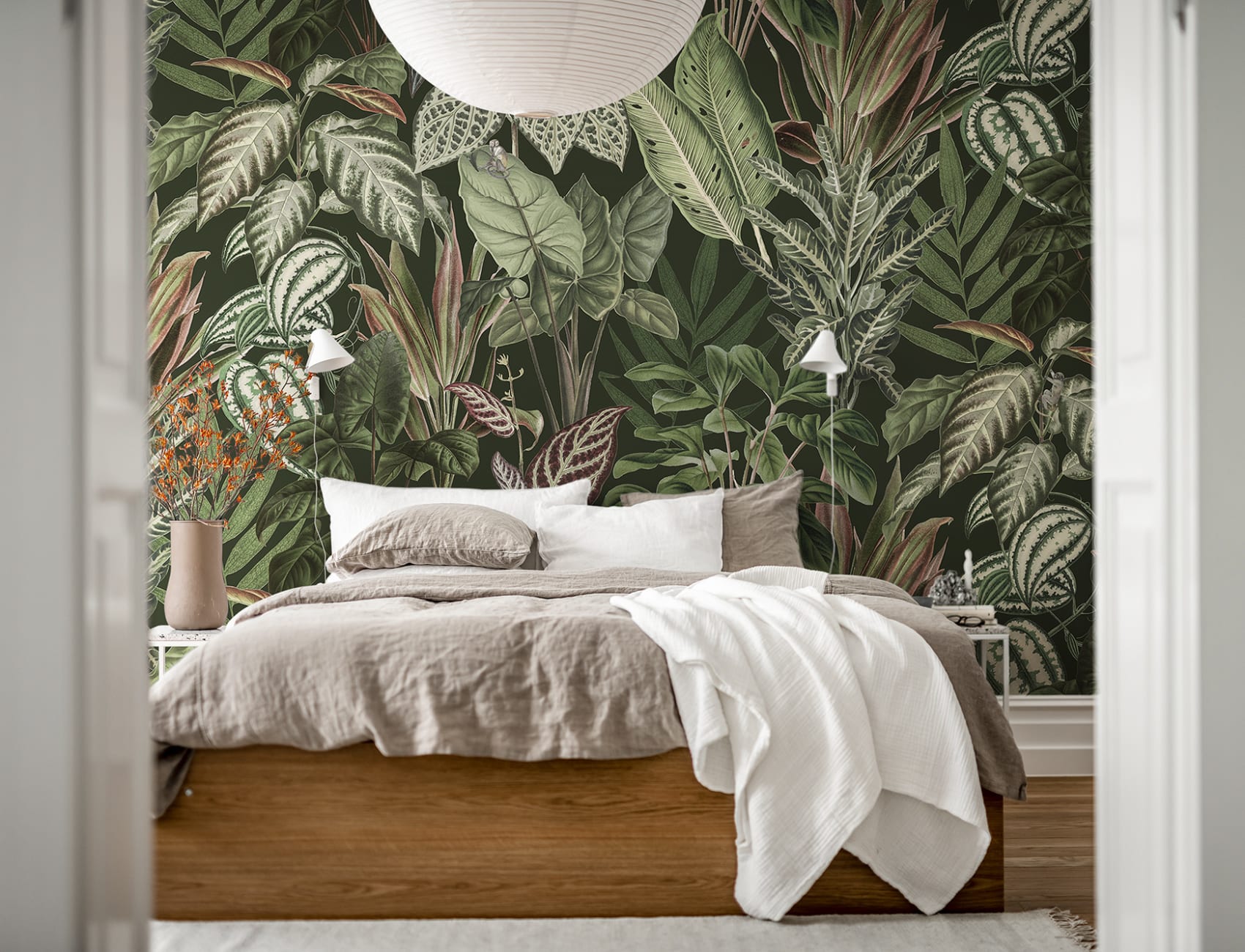 Monkeys play in this nighttime jungle wallpaper