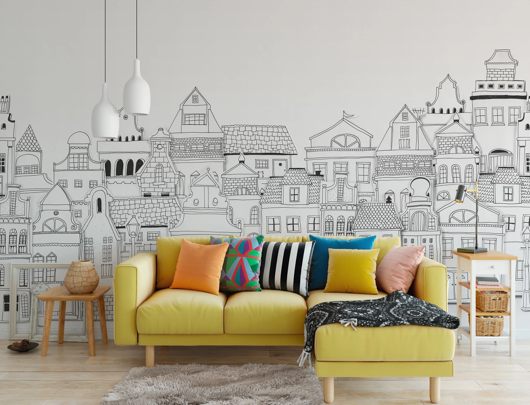 OUTLINED HOUSES IN A ROW