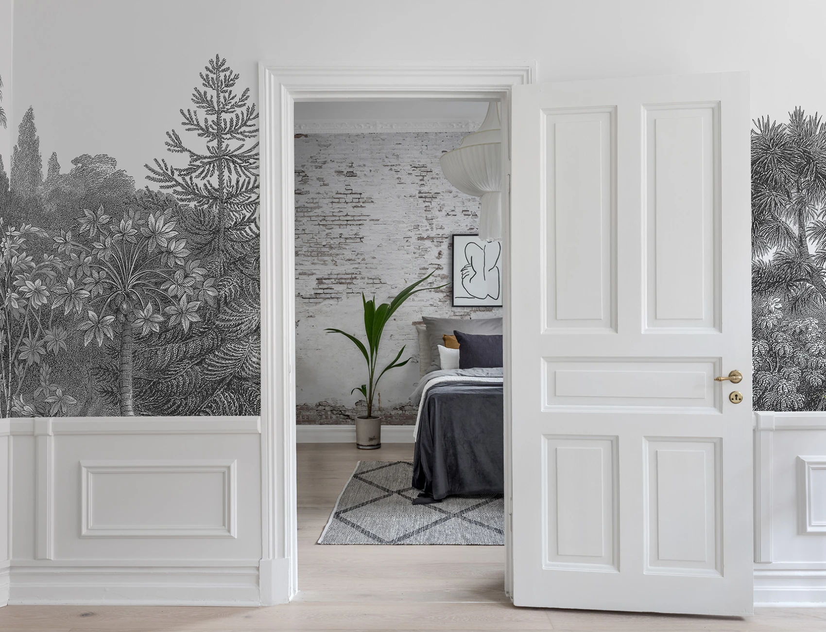 Tapetdesign som minner om gamla tiders boktryckarkonst