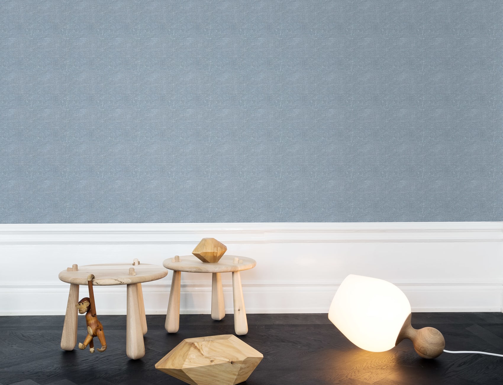 Blue wallpaper with beautiful linen structure