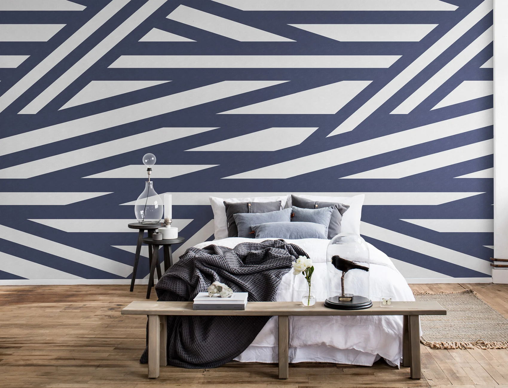 Geometric wall mural with linen structure