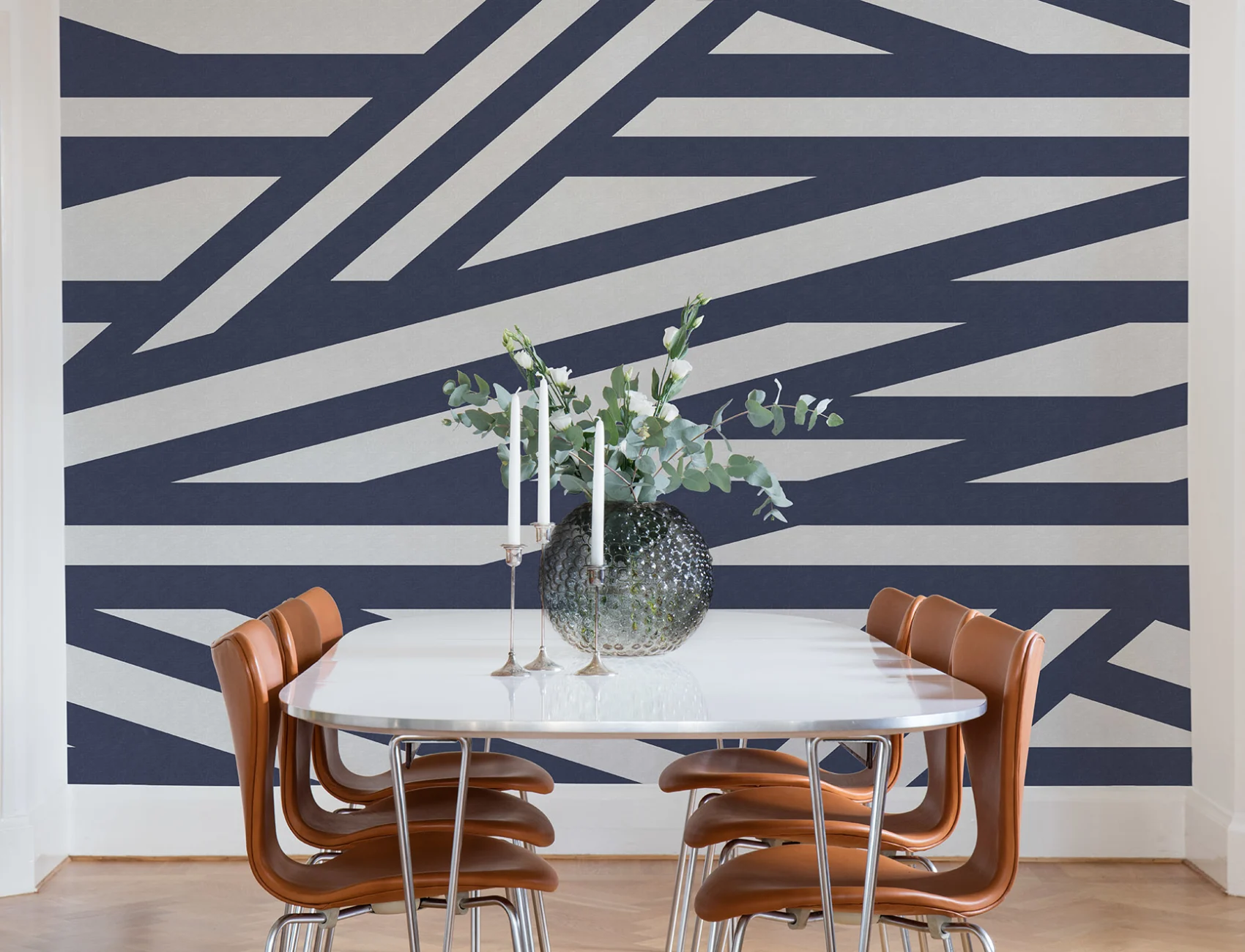 Geometric wall mural with linen structure