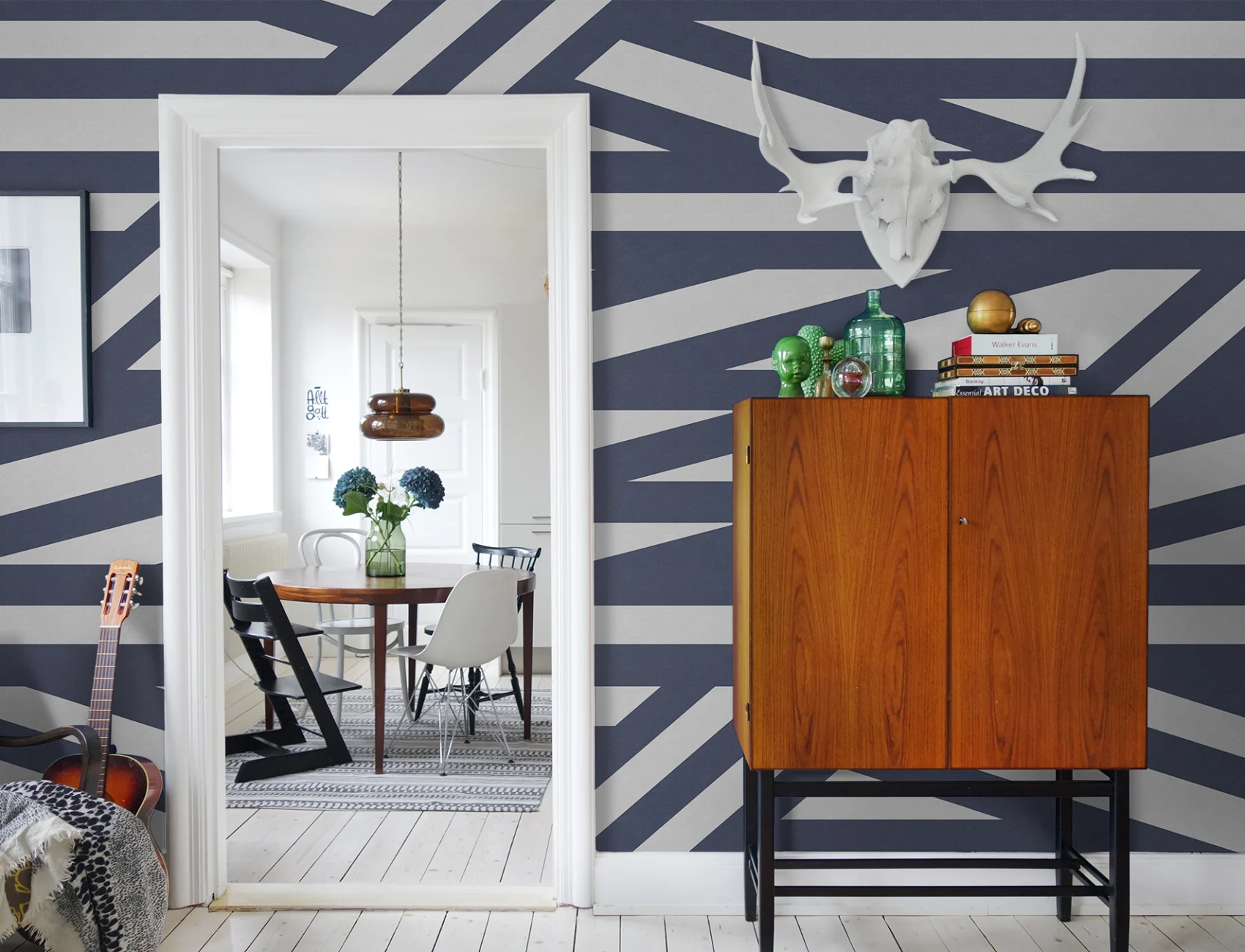 Geometric wall mural with linen structure