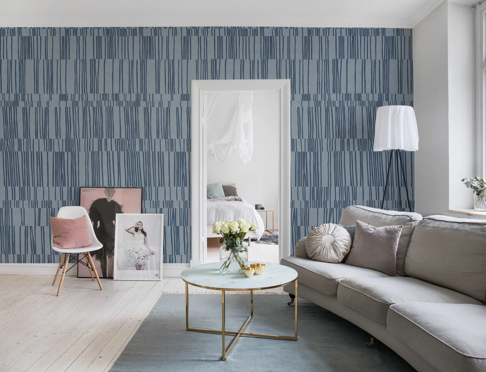 Eine marine Tapete mit Leinenstruktur und Retro-Look