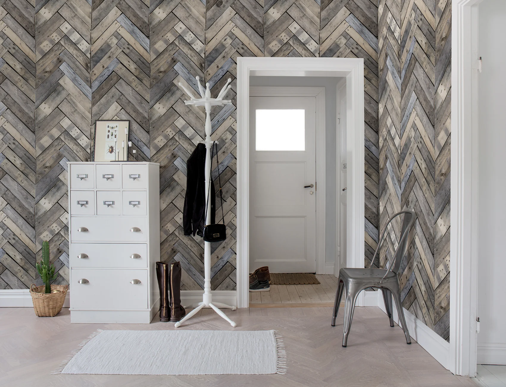 Weathered wood in a herringbone pattern