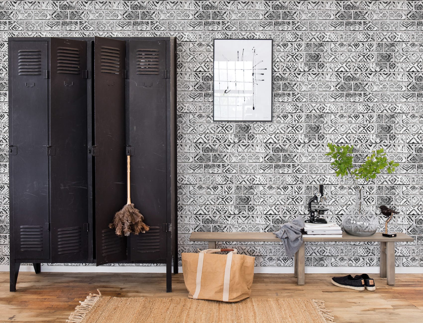 Un mur de briques noires et blanches avec des jolis détails