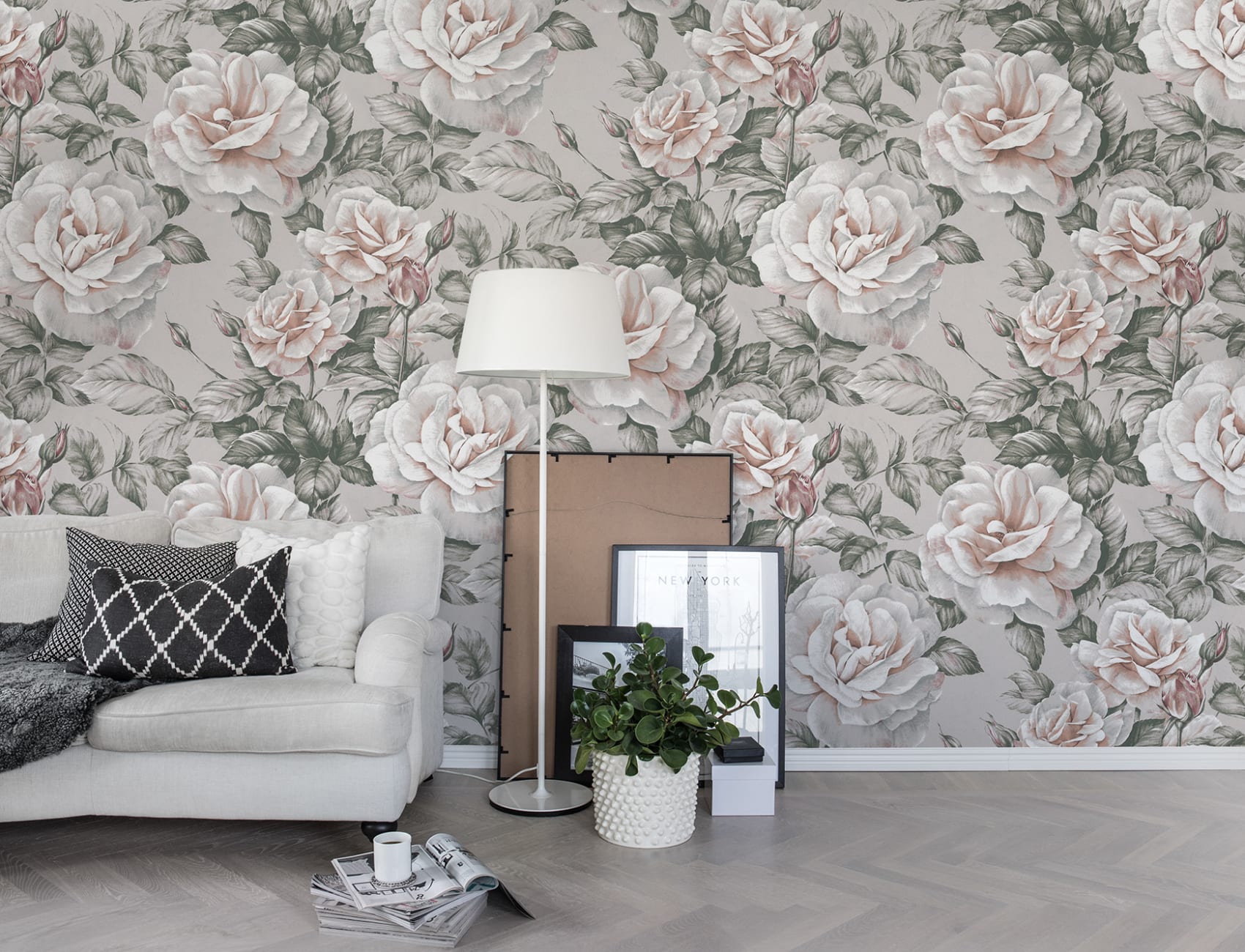 Papel de parede com design de rosas vintage