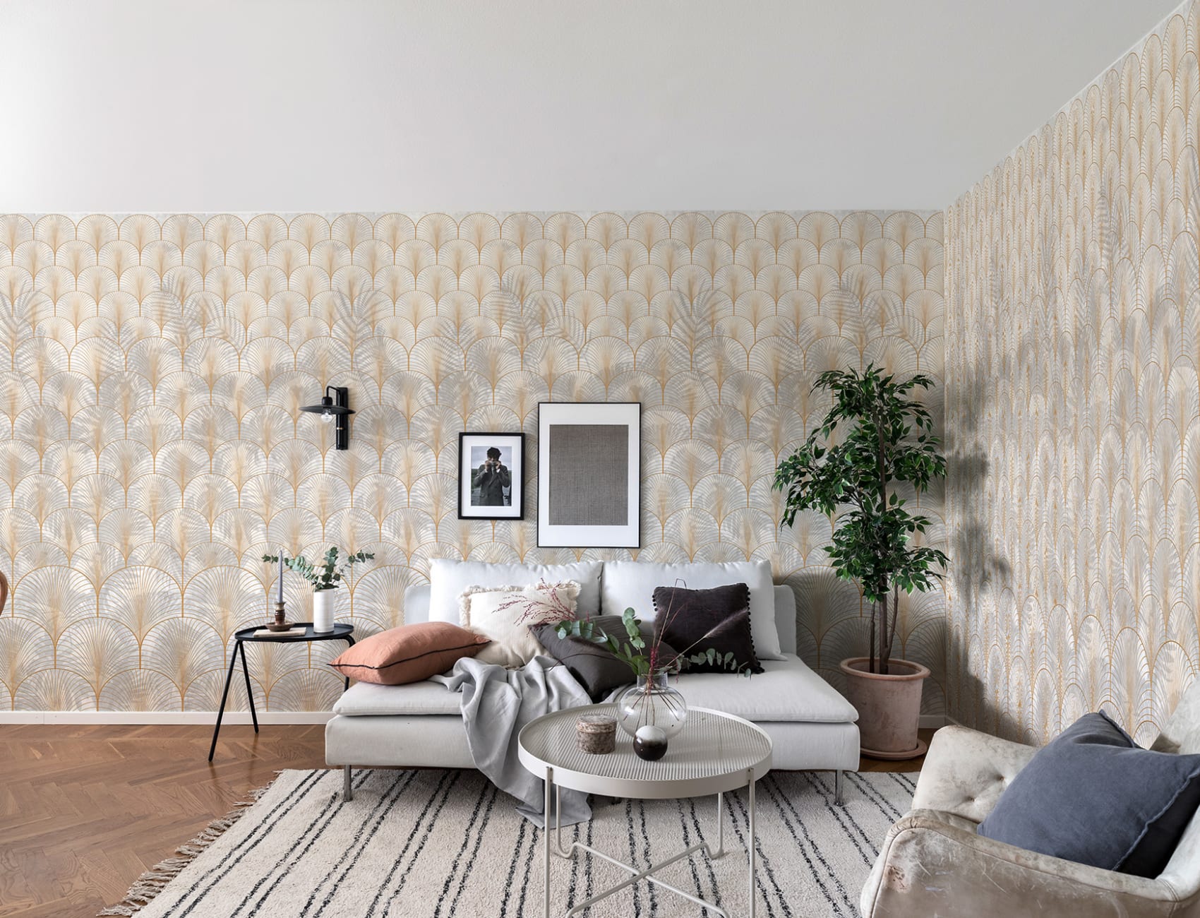 Elegant art deco wallpaper with palm leaves