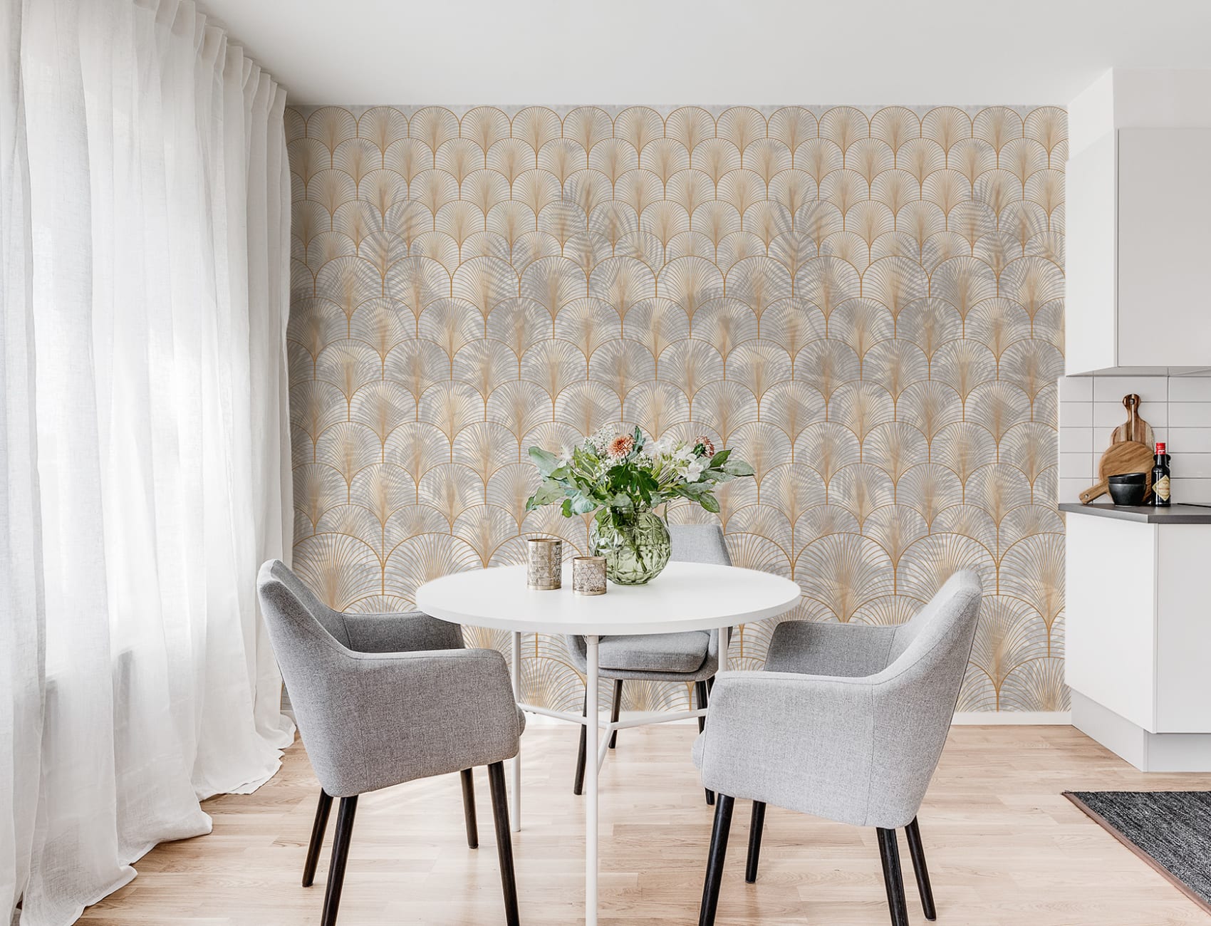 Elegant art deco wallpaper with palm leaves