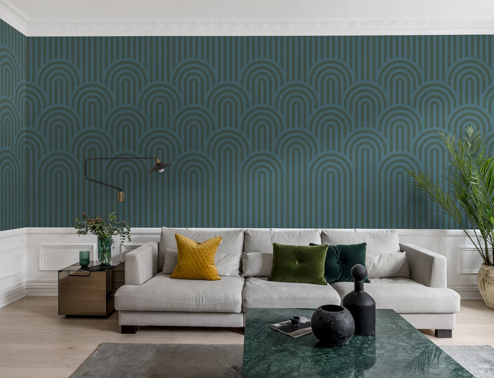 Unique striped wall mural in gemstone colors